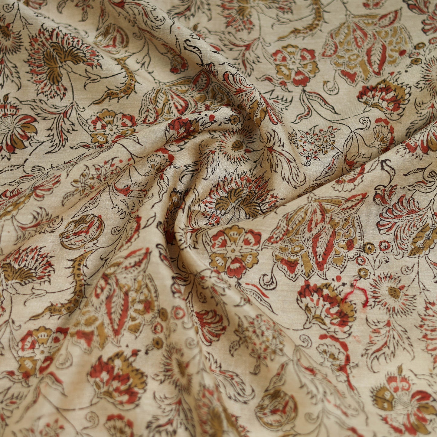 Beige - Kalamkari Hand Block Print Natural Dyed Chanderi Silk Scarf 94