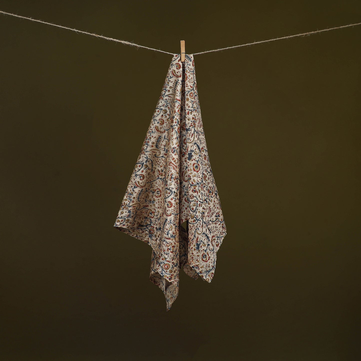 Beige - Kalamkari Hand Block Print Natural Dyed Chanderi Silk Scarf 92