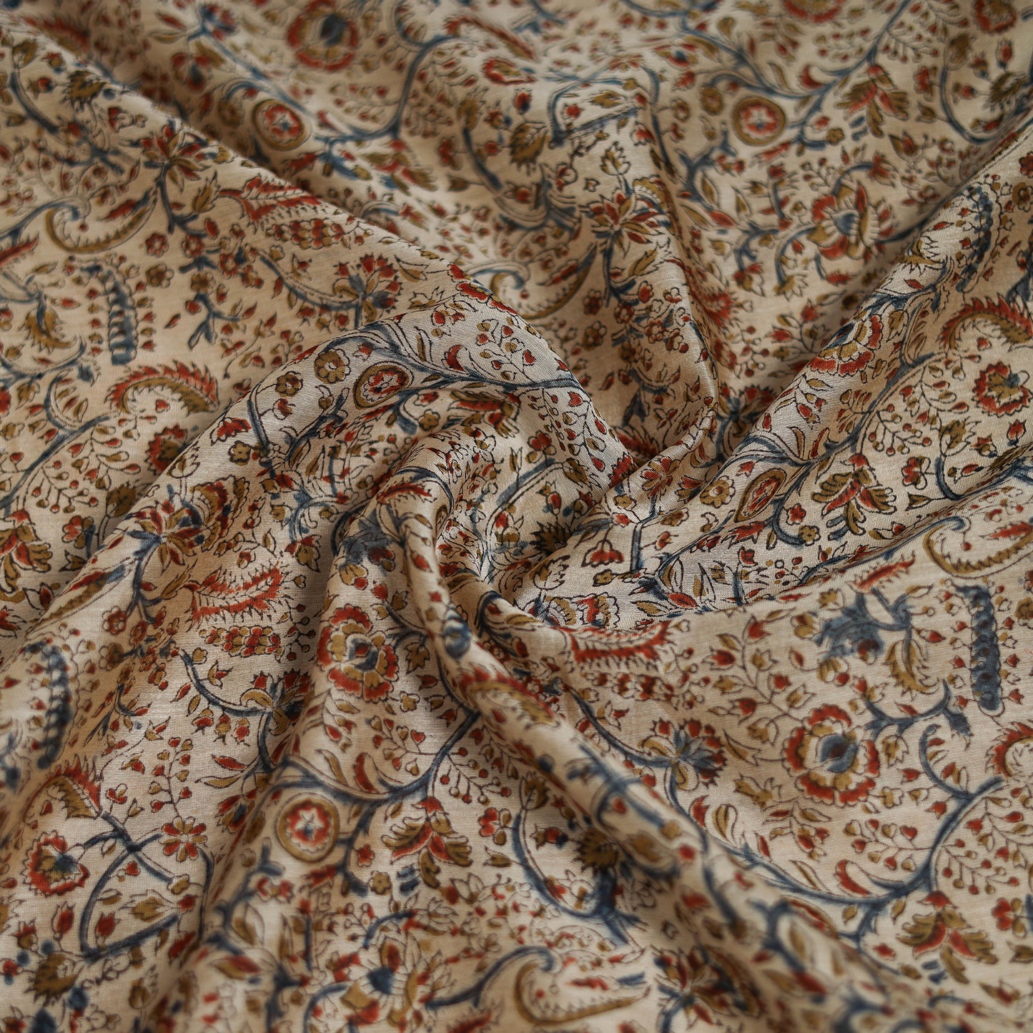 Beige - Kalamkari Hand Block Print Natural Dyed Chanderi Silk Scarf 92