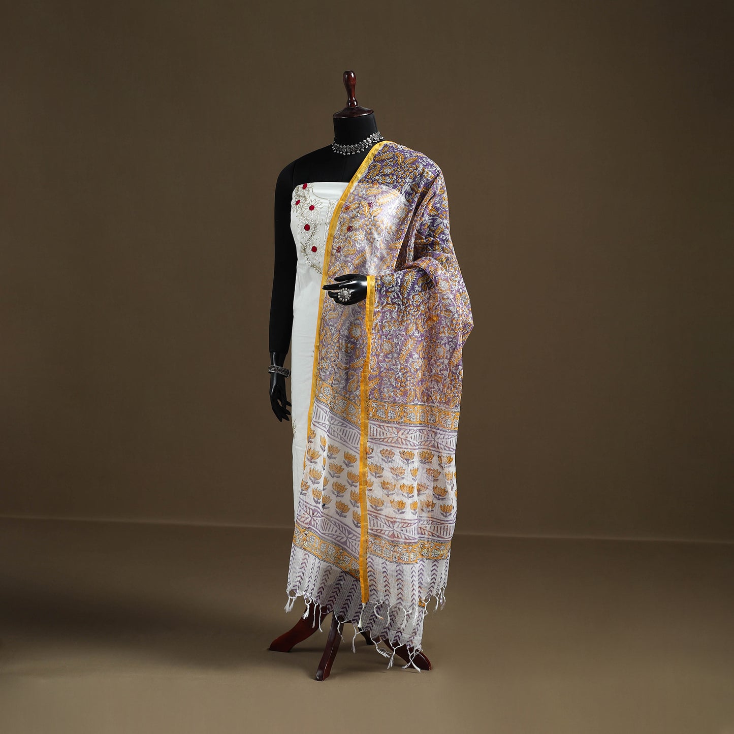 Purple - Sanganeri Hand Block Print Kota Doria Cotton Dupatta 03