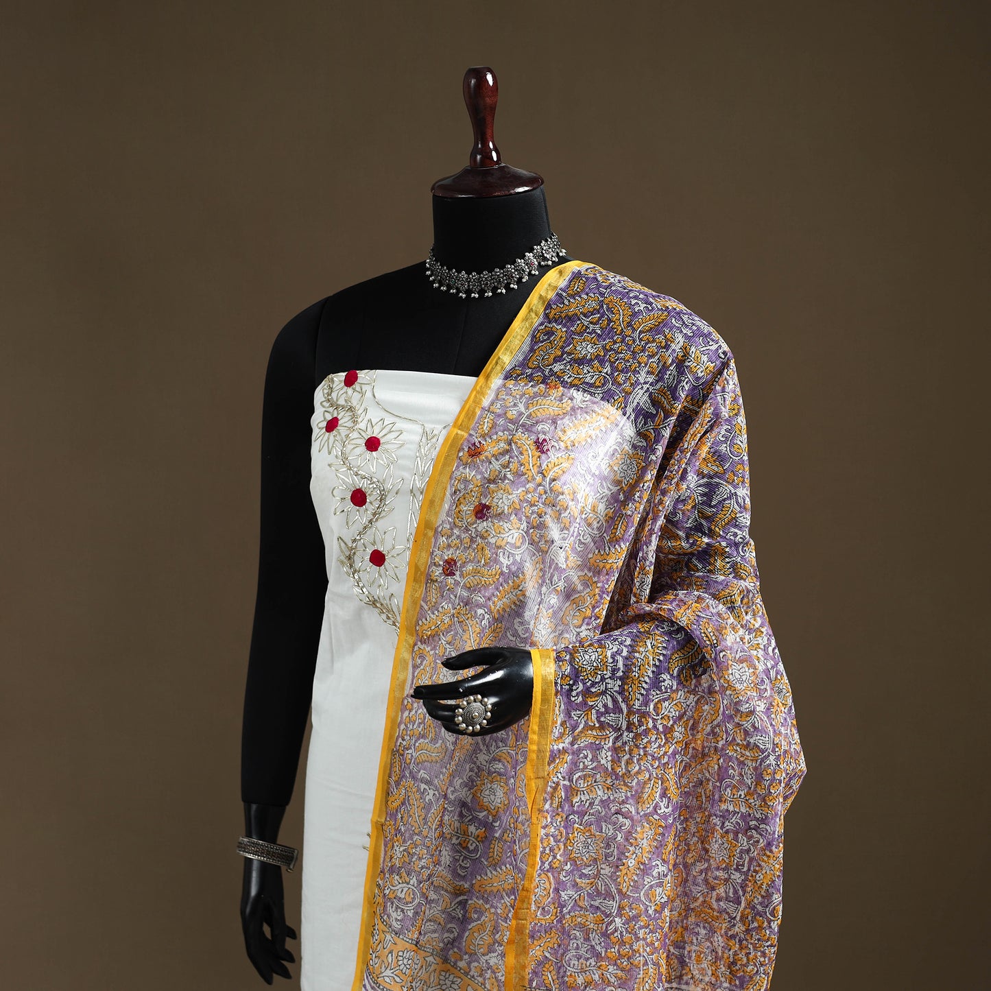 Purple - Sanganeri Hand Block Print Kota Doria Cotton Dupatta 03