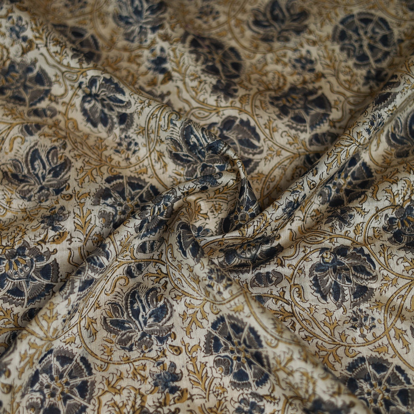 Beige - Kalamkari Hand Block Print Natural Dyed Chanderi Silk Scarf 90