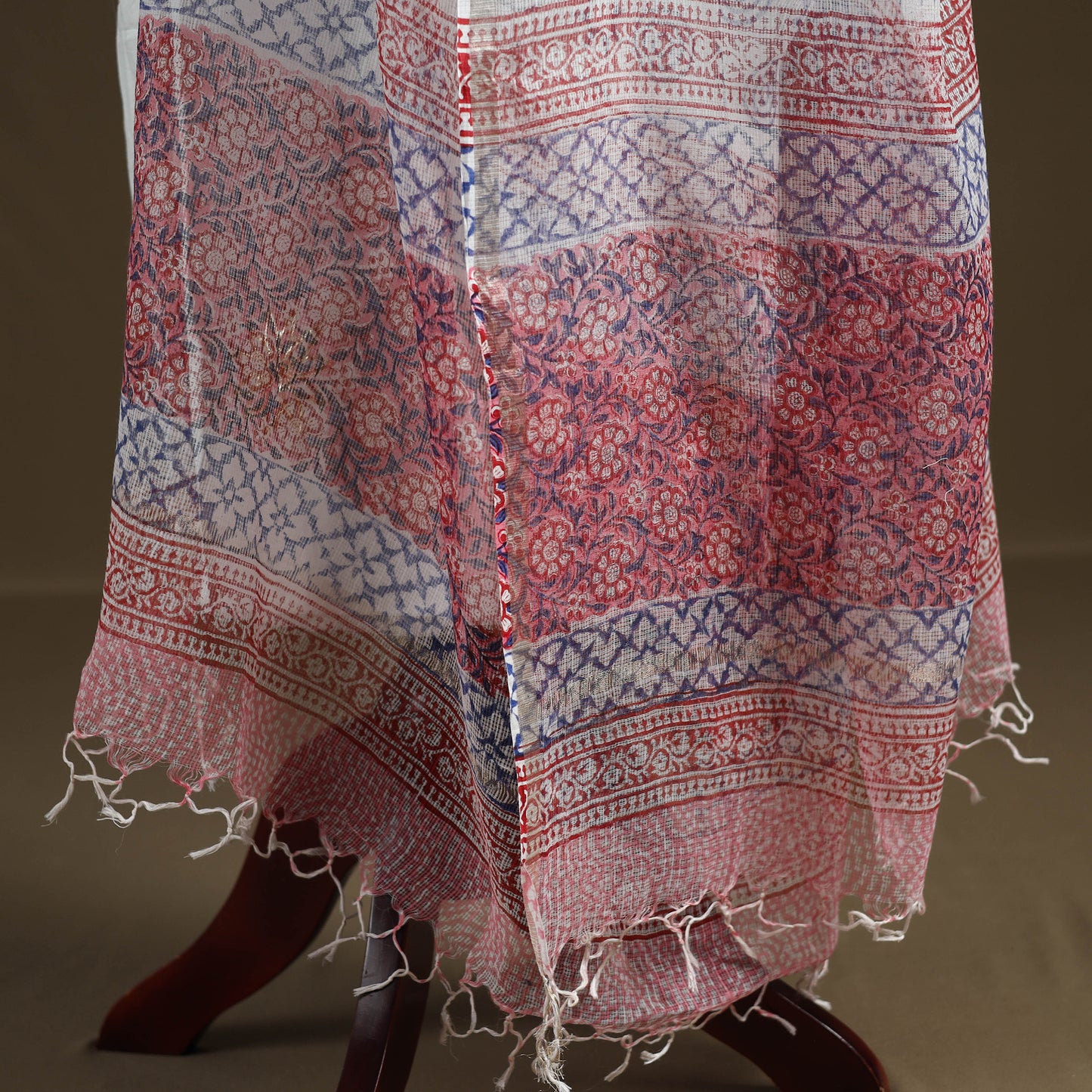 White - Sanganeri Hand Block Print Kota Doria Cotton Dupatta 04