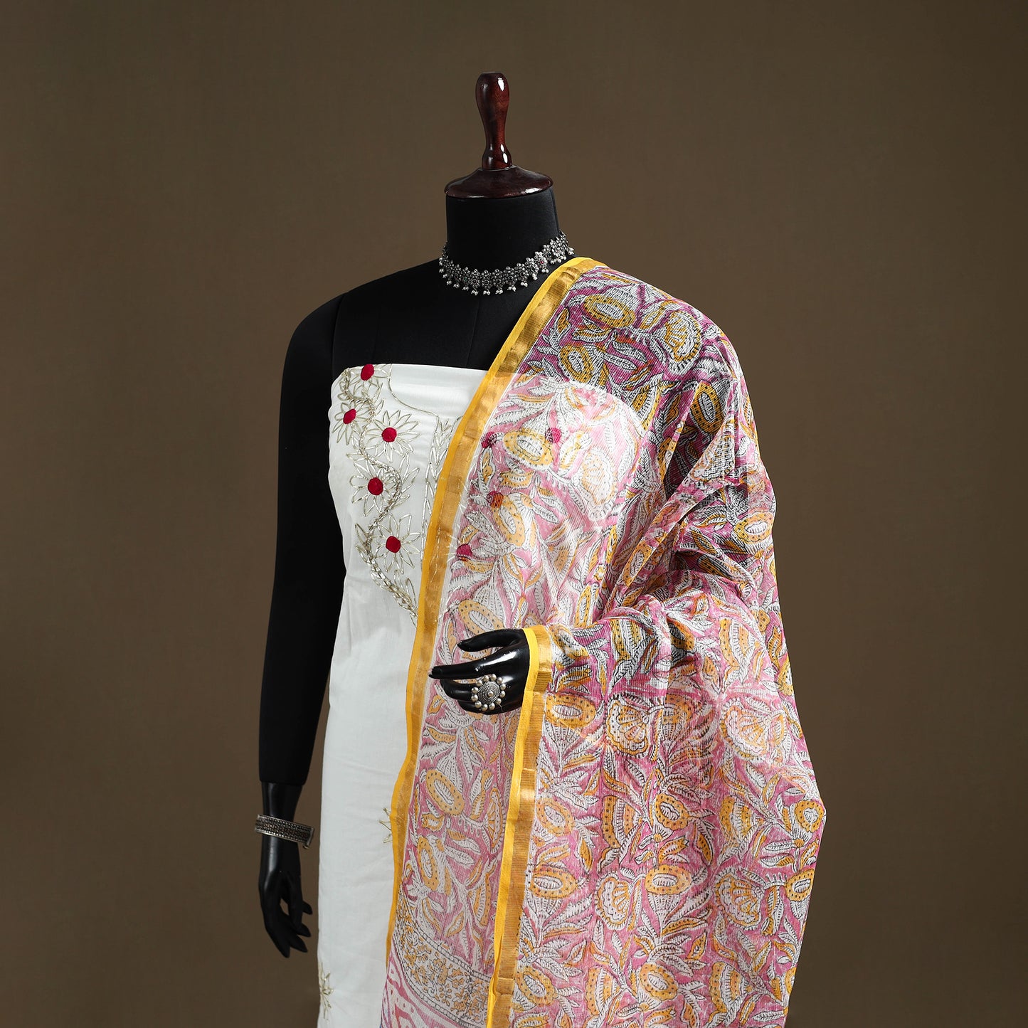 Pink - Sanganeri Hand Block Print Kota Doria Cotton Dupatta 06