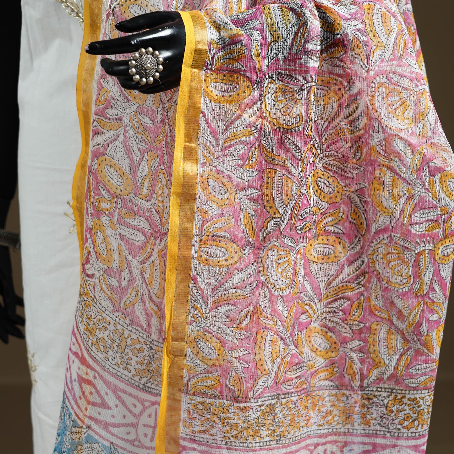 Pink - Sanganeri Hand Block Print Kota Doria Cotton Dupatta 06