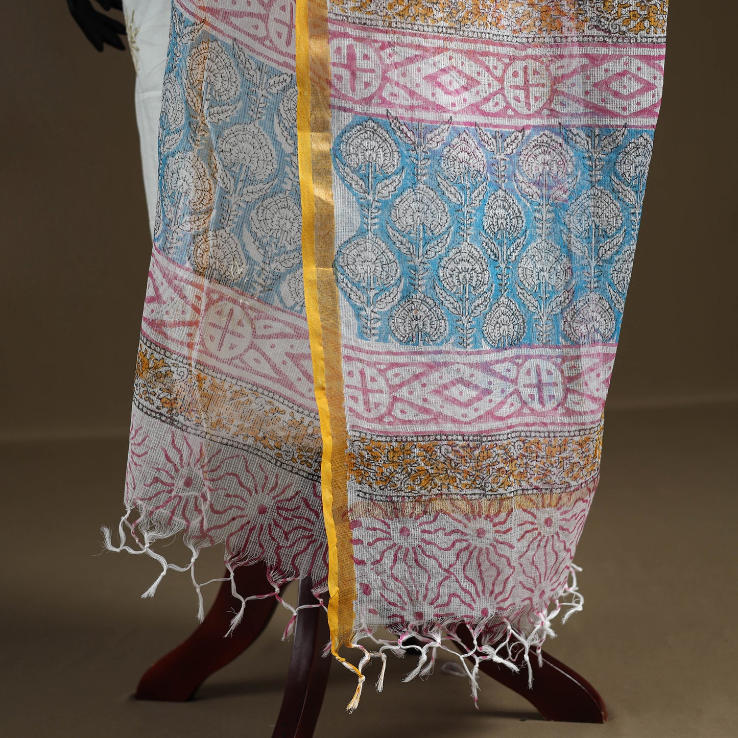 Pink - Sanganeri Hand Block Print Kota Doria Cotton Dupatta 06