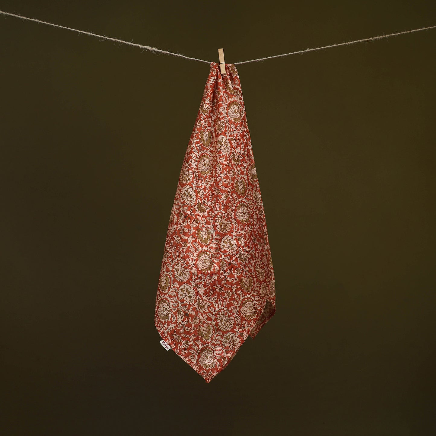 Red - Kalamkari Hand Block Print Natural Dyed Chanderi Silk Scarf 83