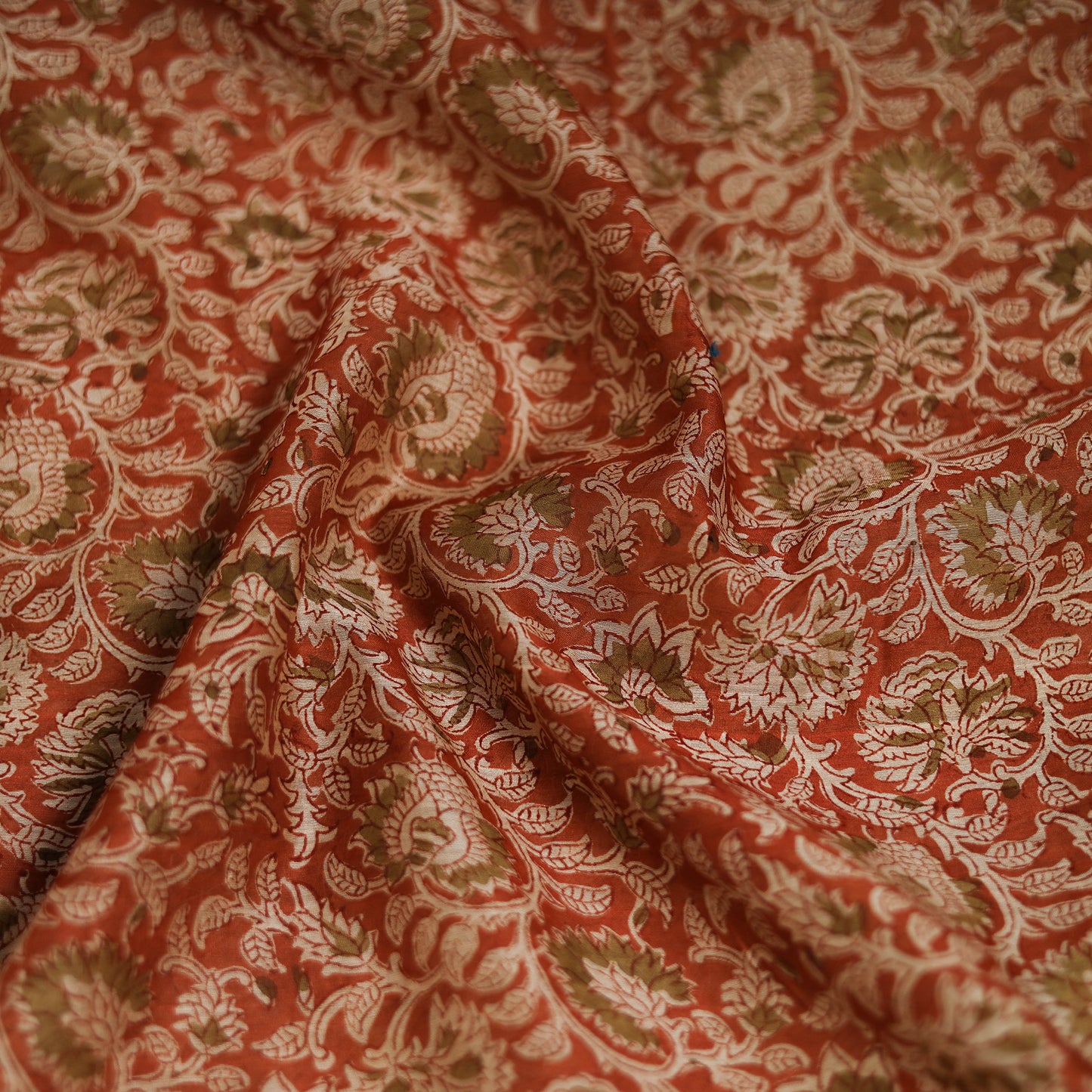 Red - Kalamkari Hand Block Print Natural Dyed Chanderi Silk Scarf 83
