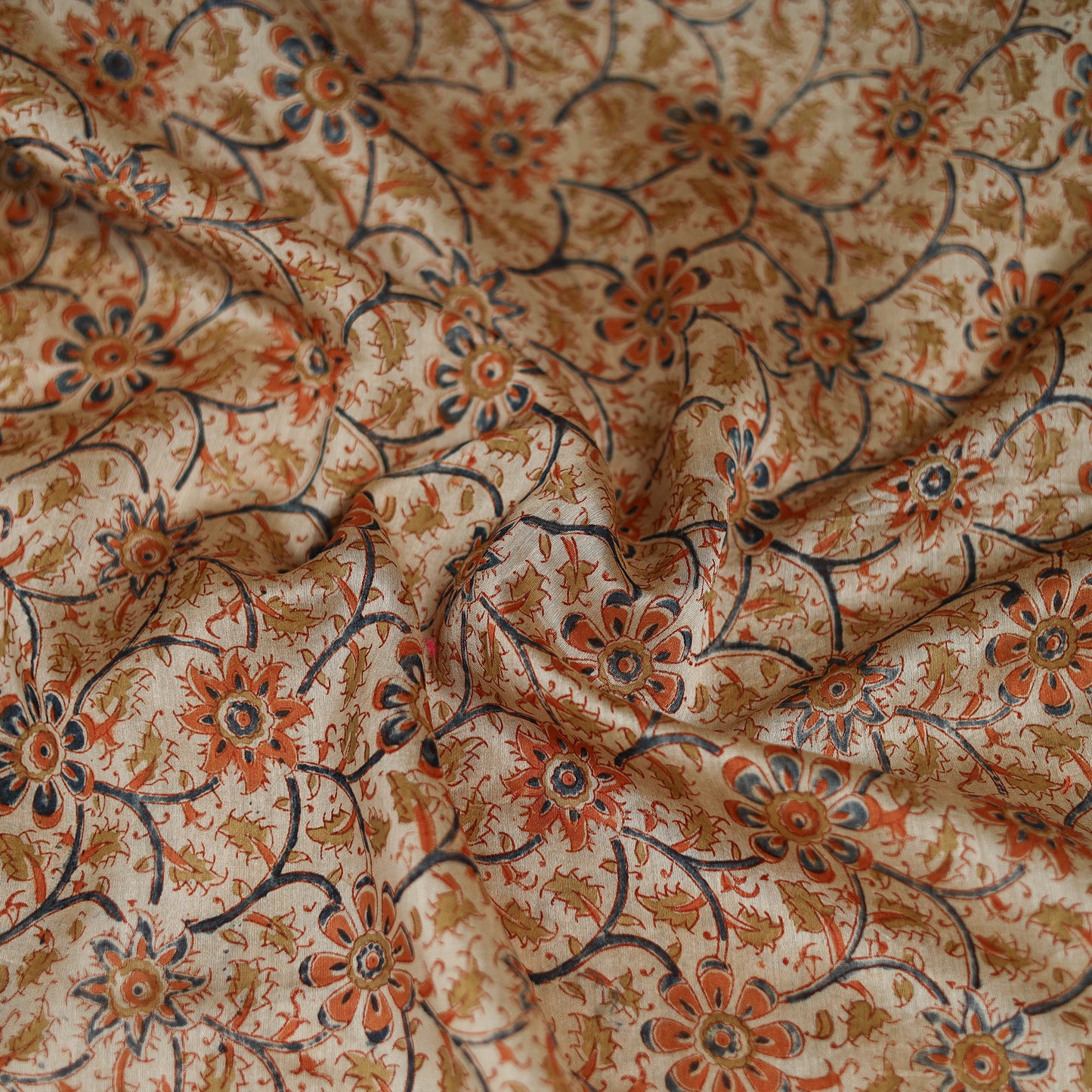 Beige - Kalamkari Hand Block Print Natural Dyed Chanderi Silk Scarf 81