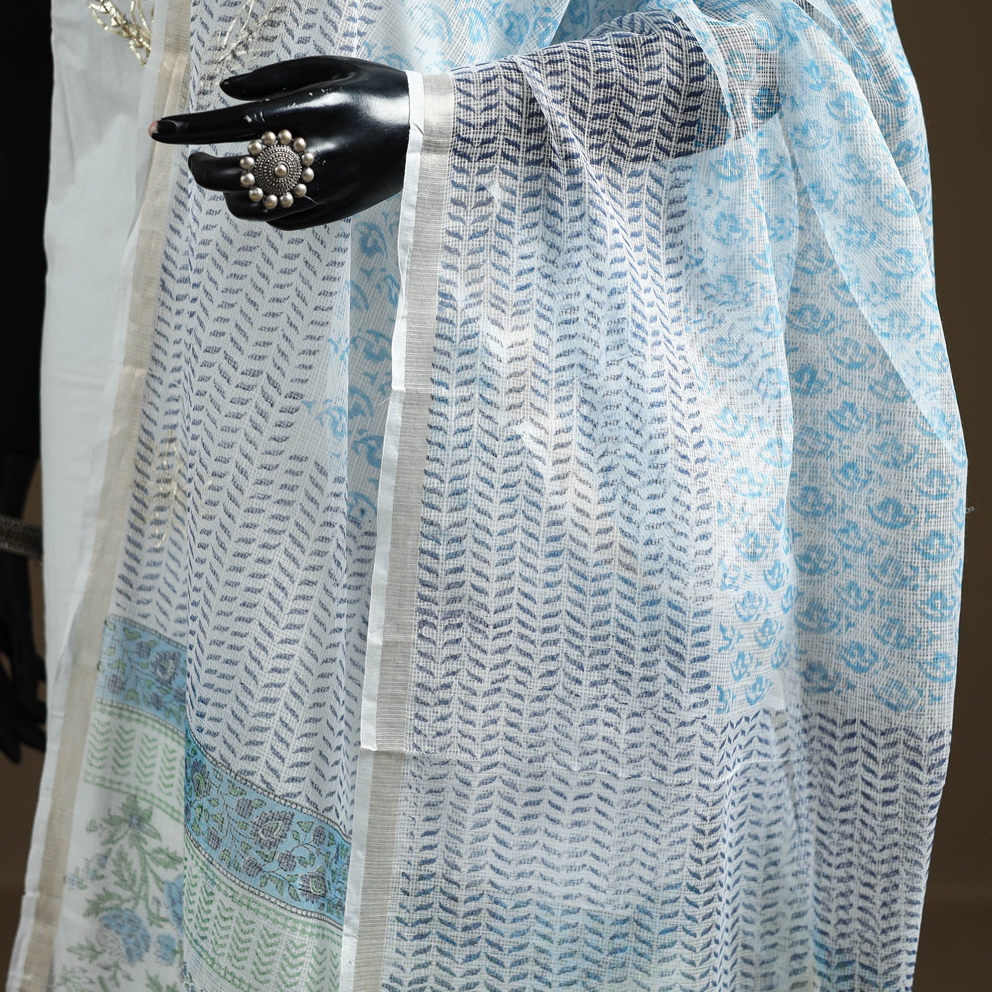Blue - Sanganeri Hand Block Print Kota Doria Cotton Dupatta 08