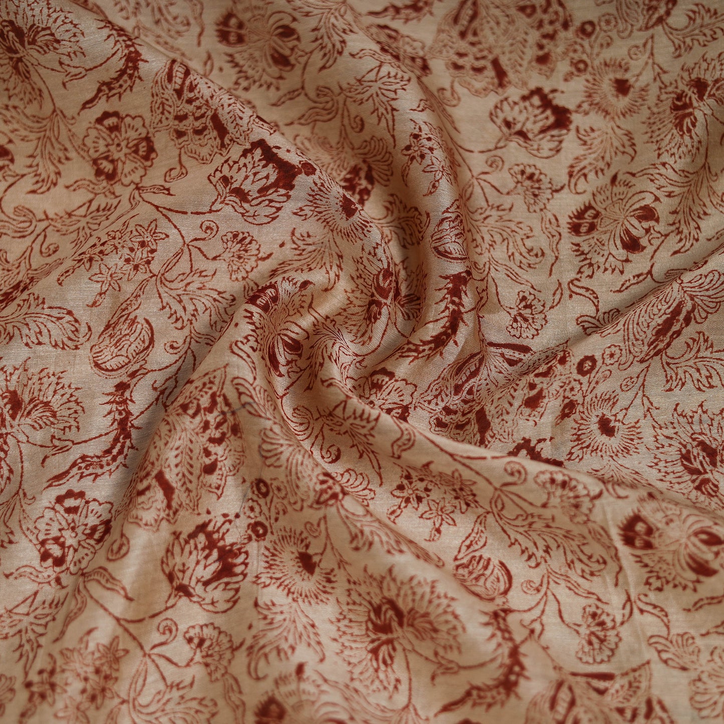 Beige - Kalamkari Hand Block Print Natural Dyed Chanderi Silk Scarf 79