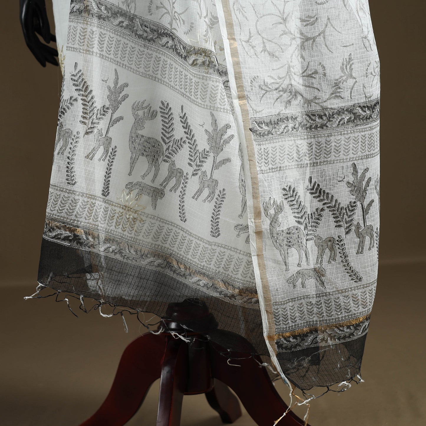 White - Sanganeri Hand Block Print Kota Doria Cotton Dupatta 11