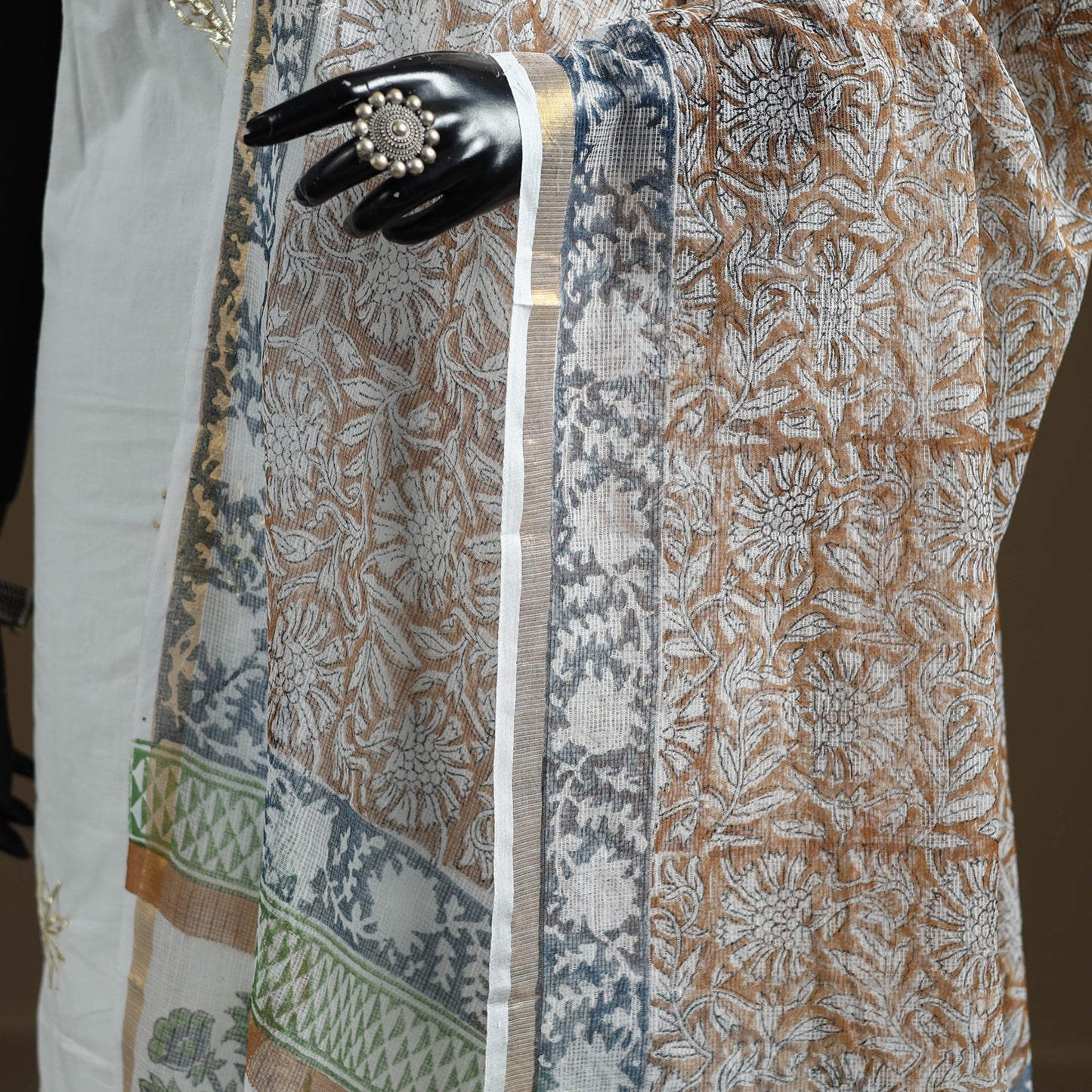 Brown - Sanganeri Hand Block Print Kota Doria Cotton Dupatta 15