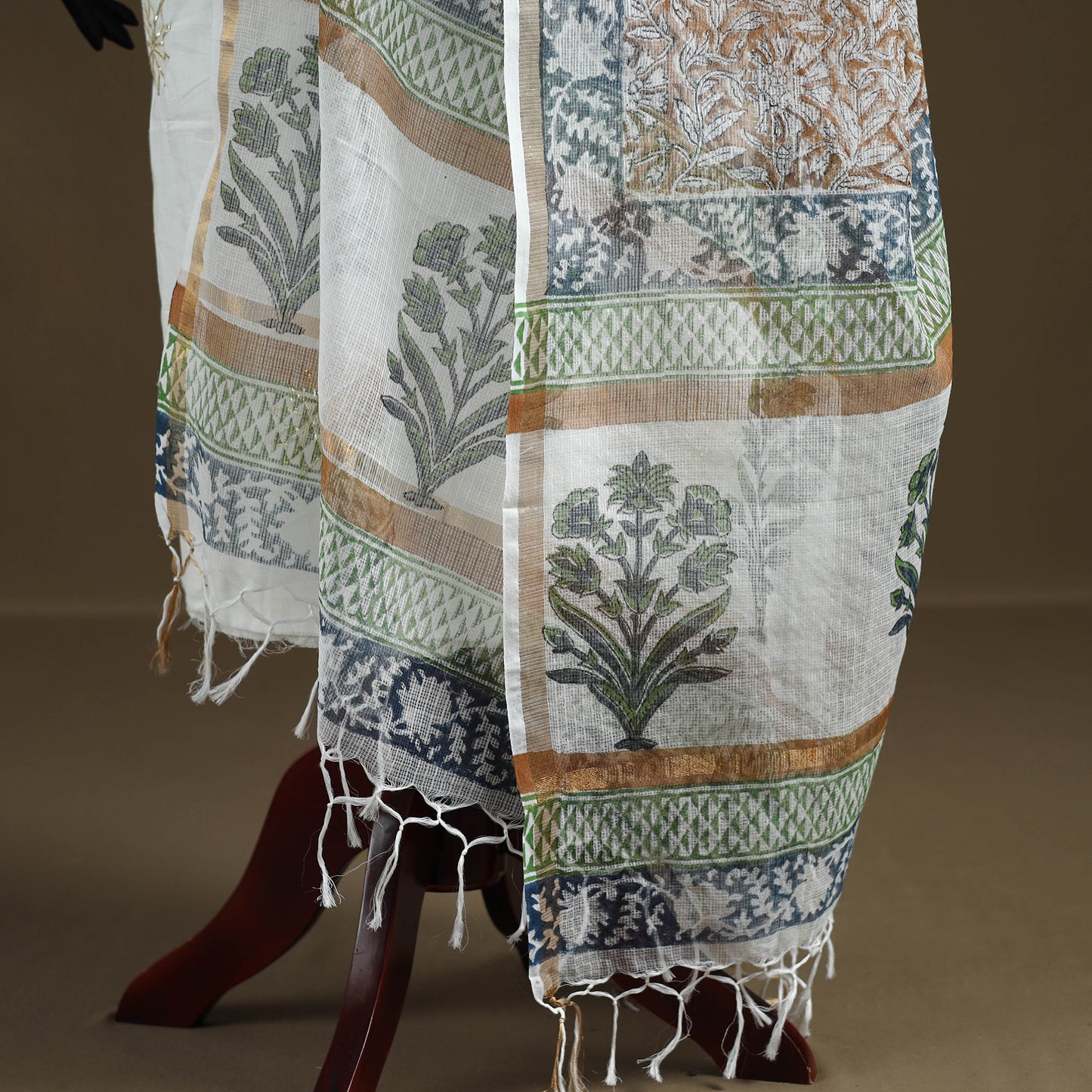 Brown - Sanganeri Hand Block Print Kota Doria Cotton Dupatta 15
