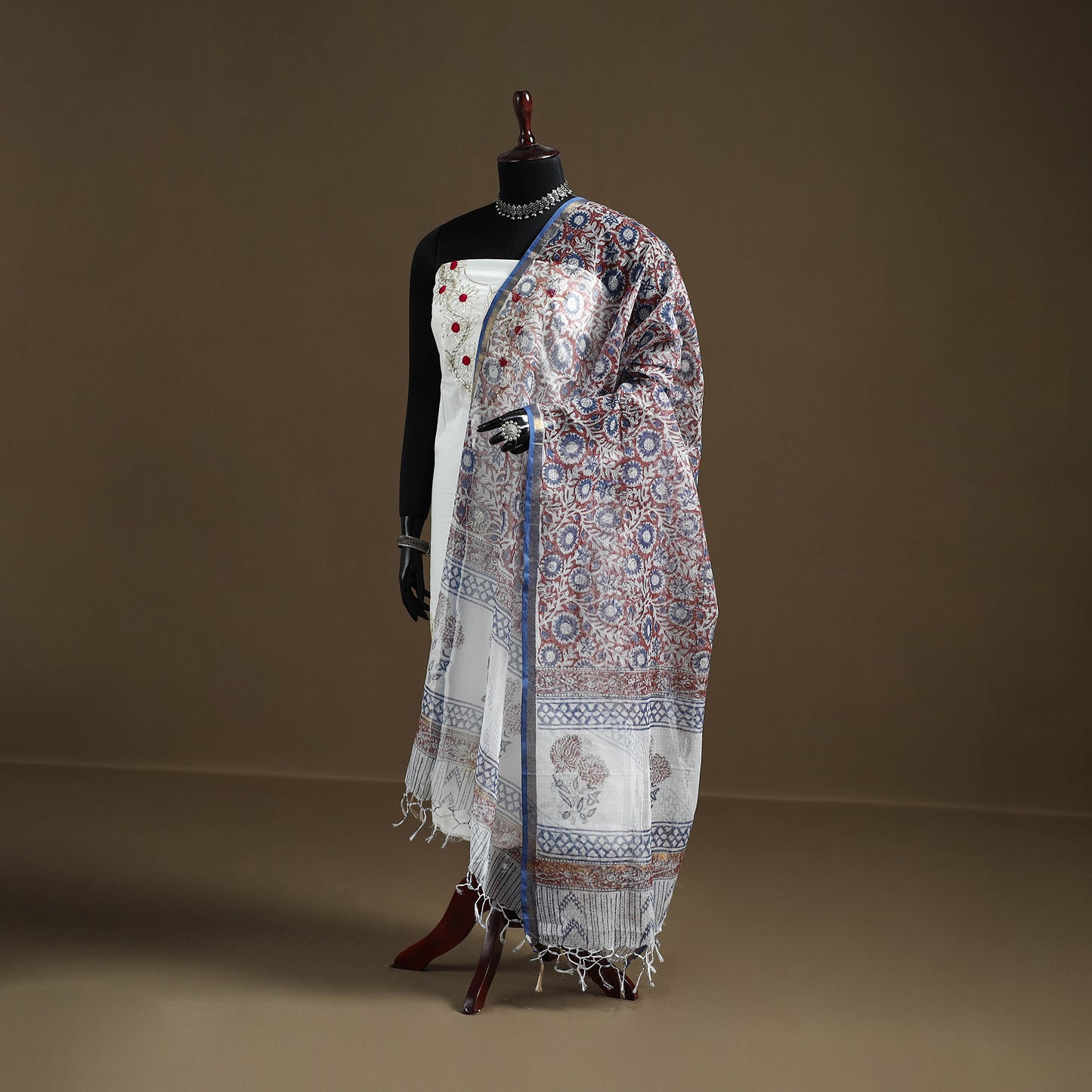 Red - Sanganeri Hand Block Print Kota Doria Cotton Dupatta 17