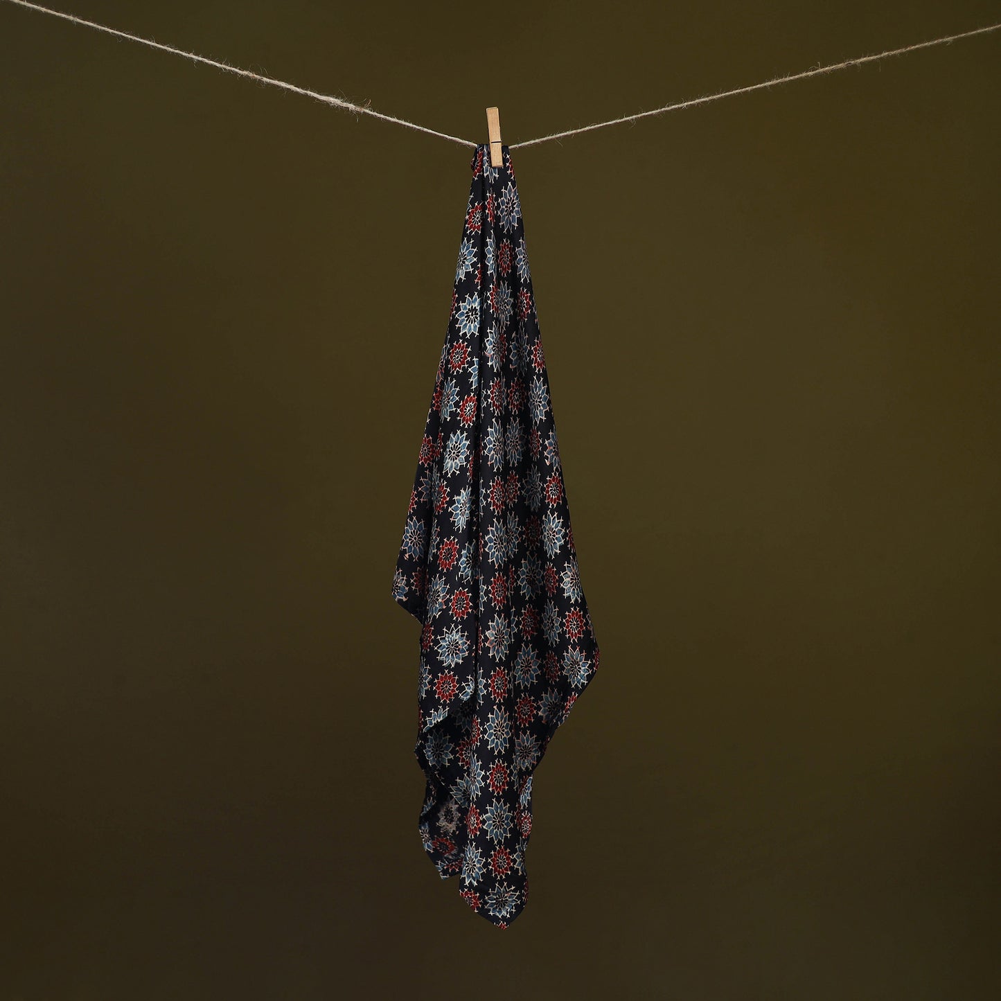 Black - Ajrakh Hand Block Print Natural Dyed Modal Silk Scarf 62