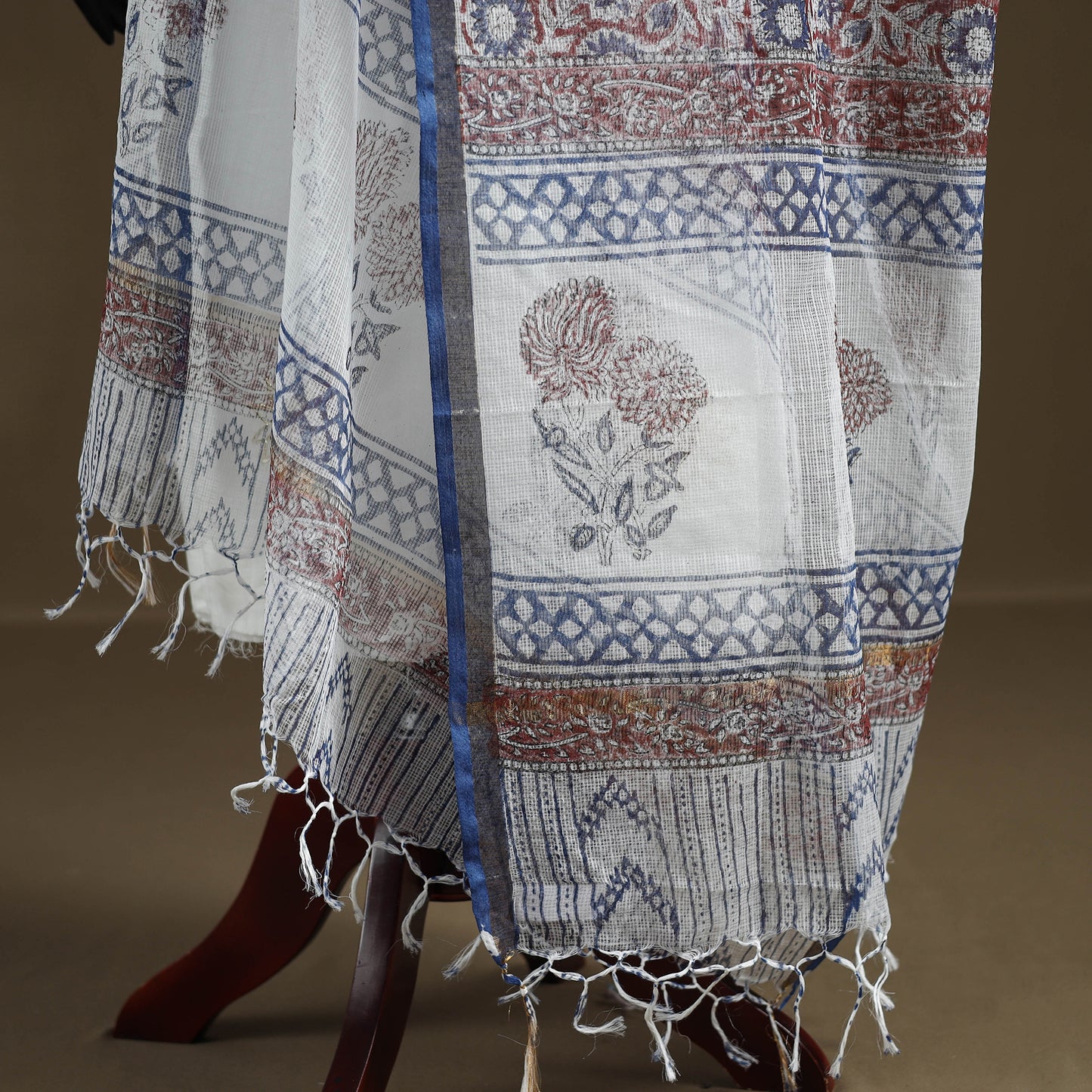 Red - Sanganeri Hand Block Print Kota Doria Cotton Dupatta 17