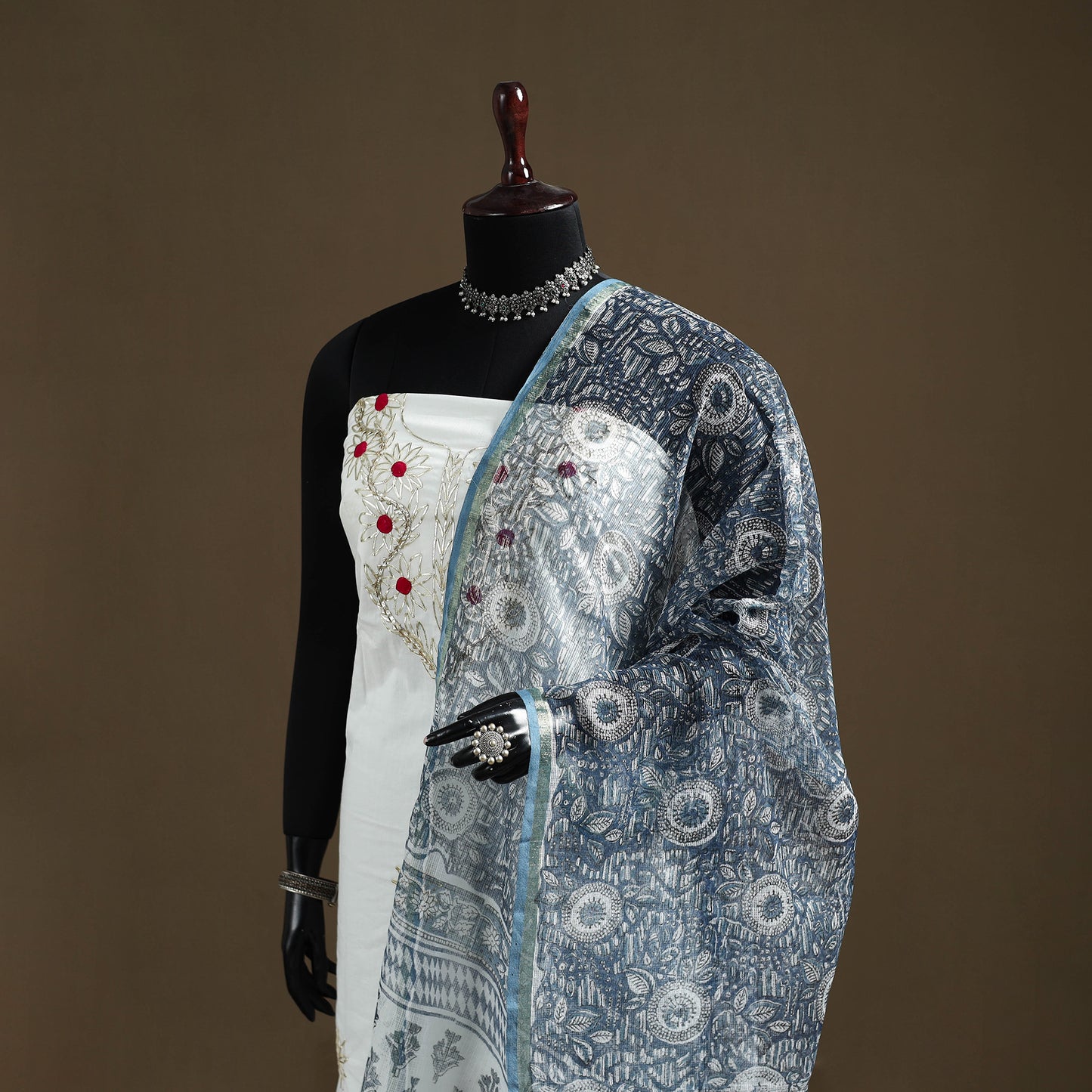Blue - Sanganeri Hand Block Print Kota Doria Cotton Dupatta 19
