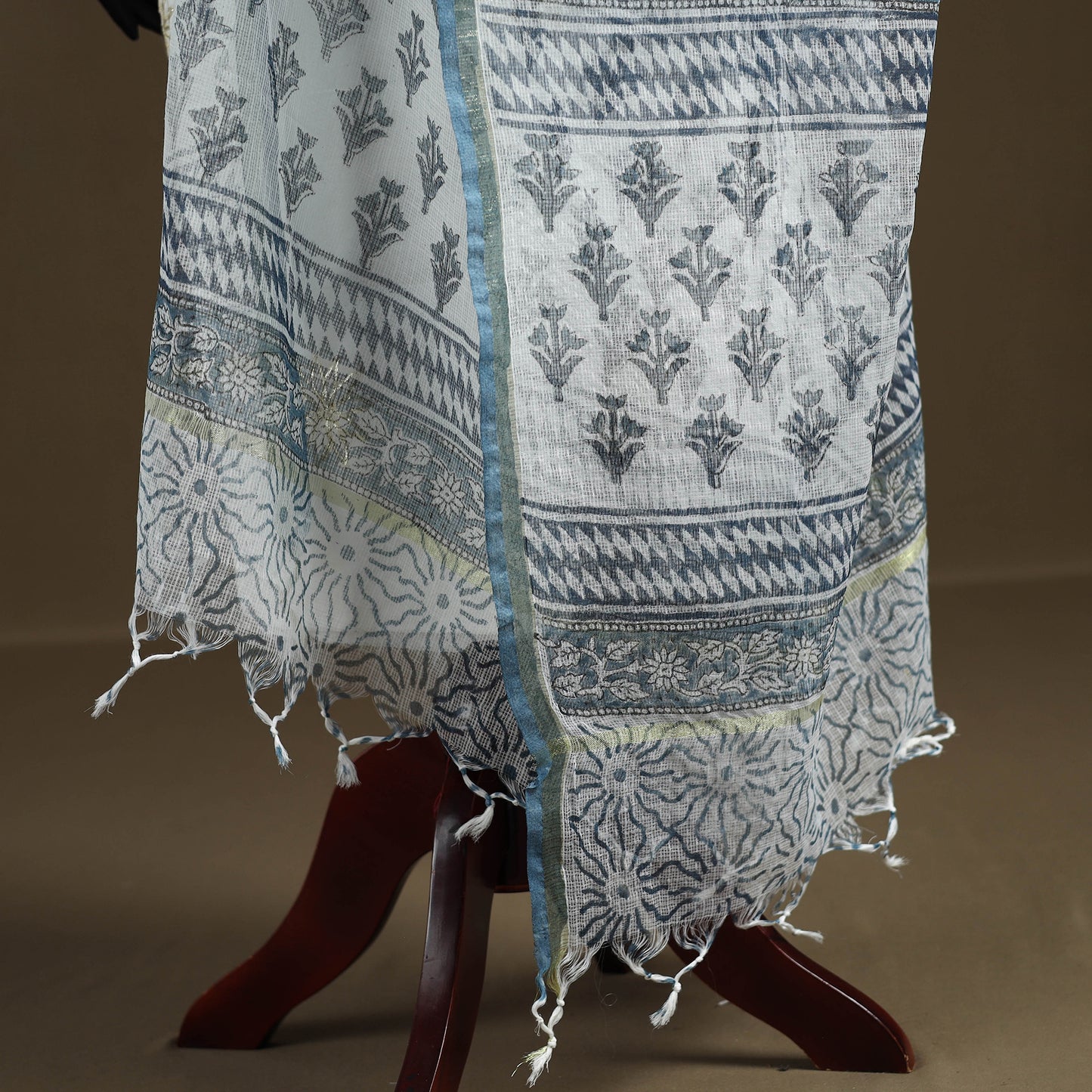 Blue - Sanganeri Hand Block Print Kota Doria Cotton Dupatta 19