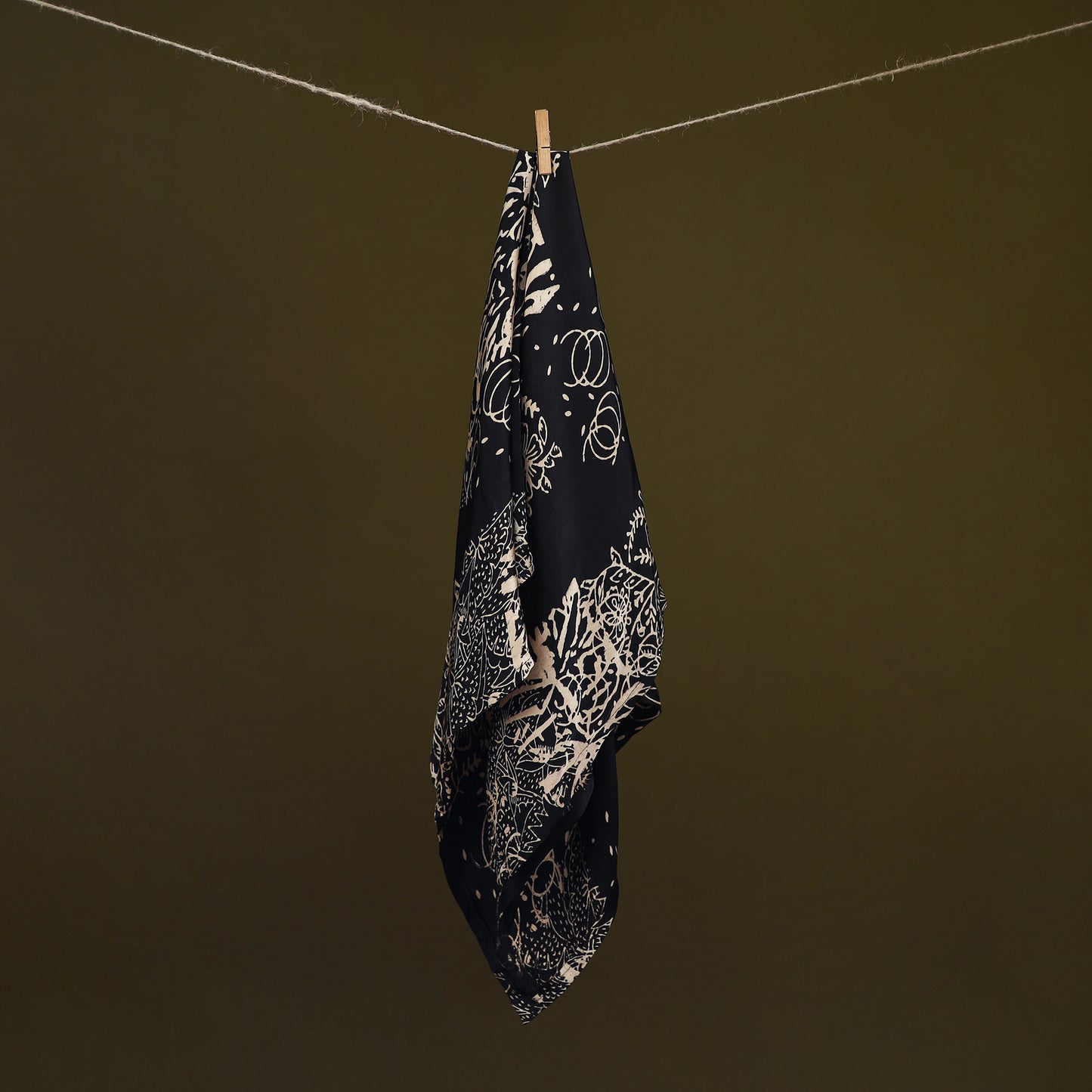 Black - Bagh Hand Block Print Modal Silk Scarf 57