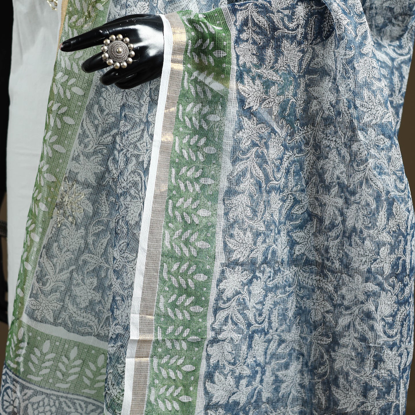 Blue - Sanganeri Hand Block Print Kota Doria Cotton Dupatta 20