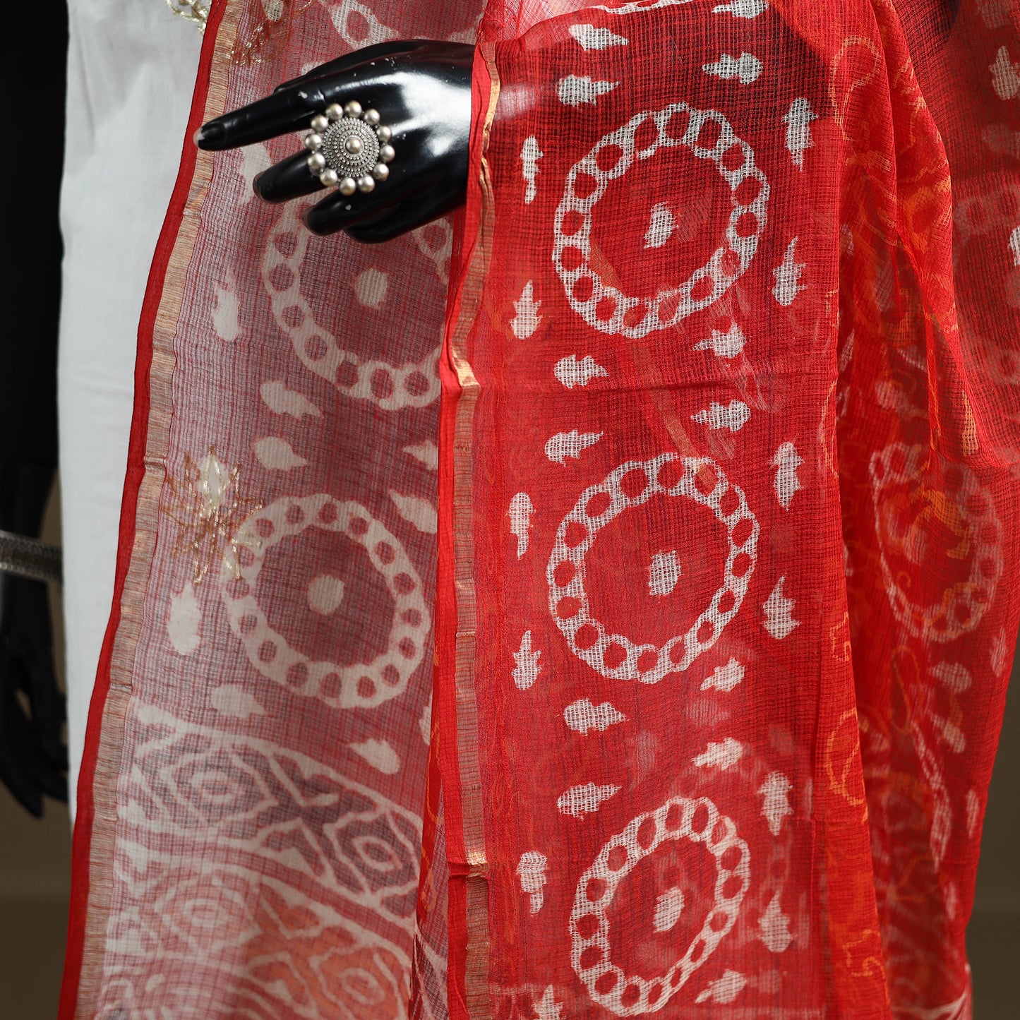 Red - Hand Block Batik Print Kota Doria Cotton Dupatta 21