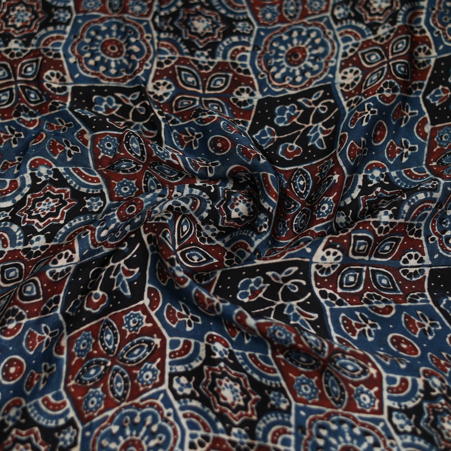Blue - Ajrakh Hand Block Print Natural Dyed Modal Silk Scarf 50
