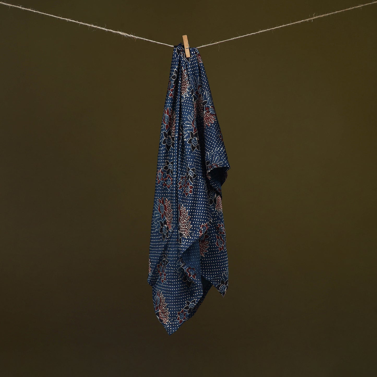 Blue - Ajrakh Hand Block Print Natural Dyed Modal Silk Scarf 48