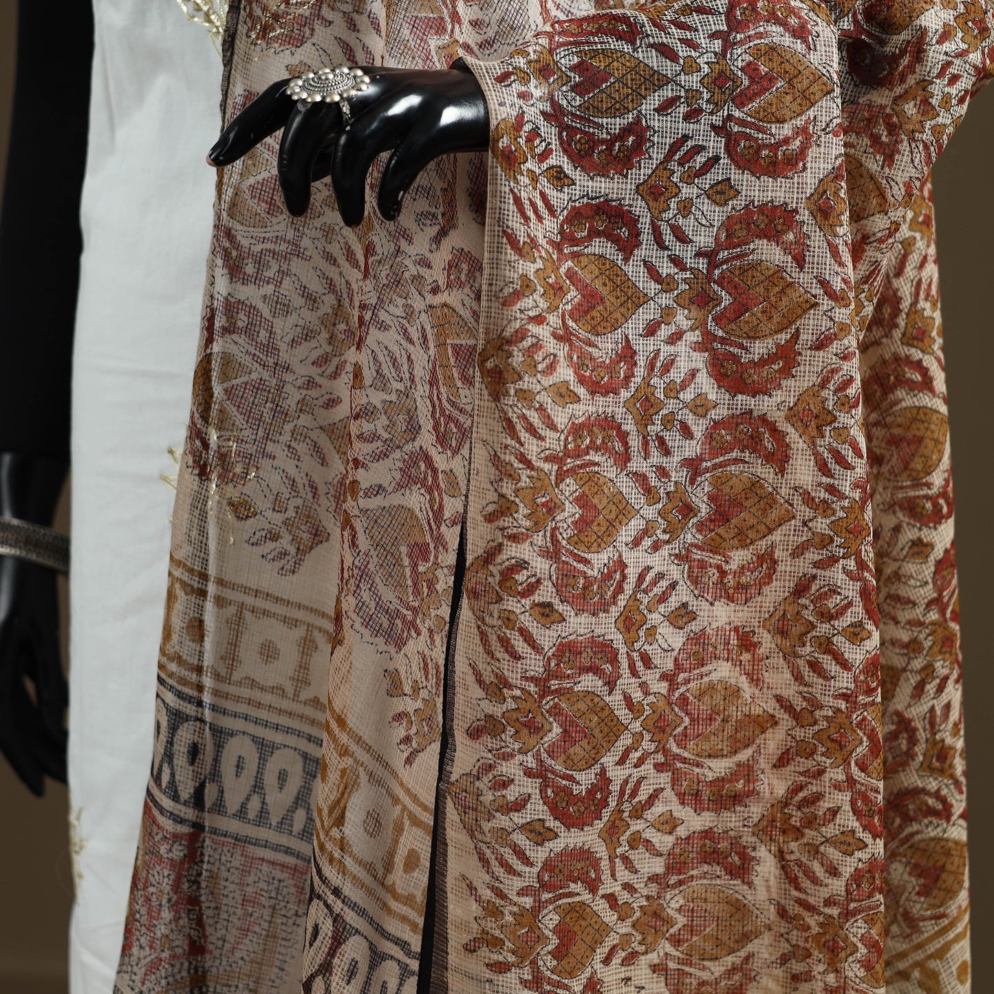 Brown - Bagru Hand Block Print Natural Dyed Kota Doria Cotton Dupatta 25