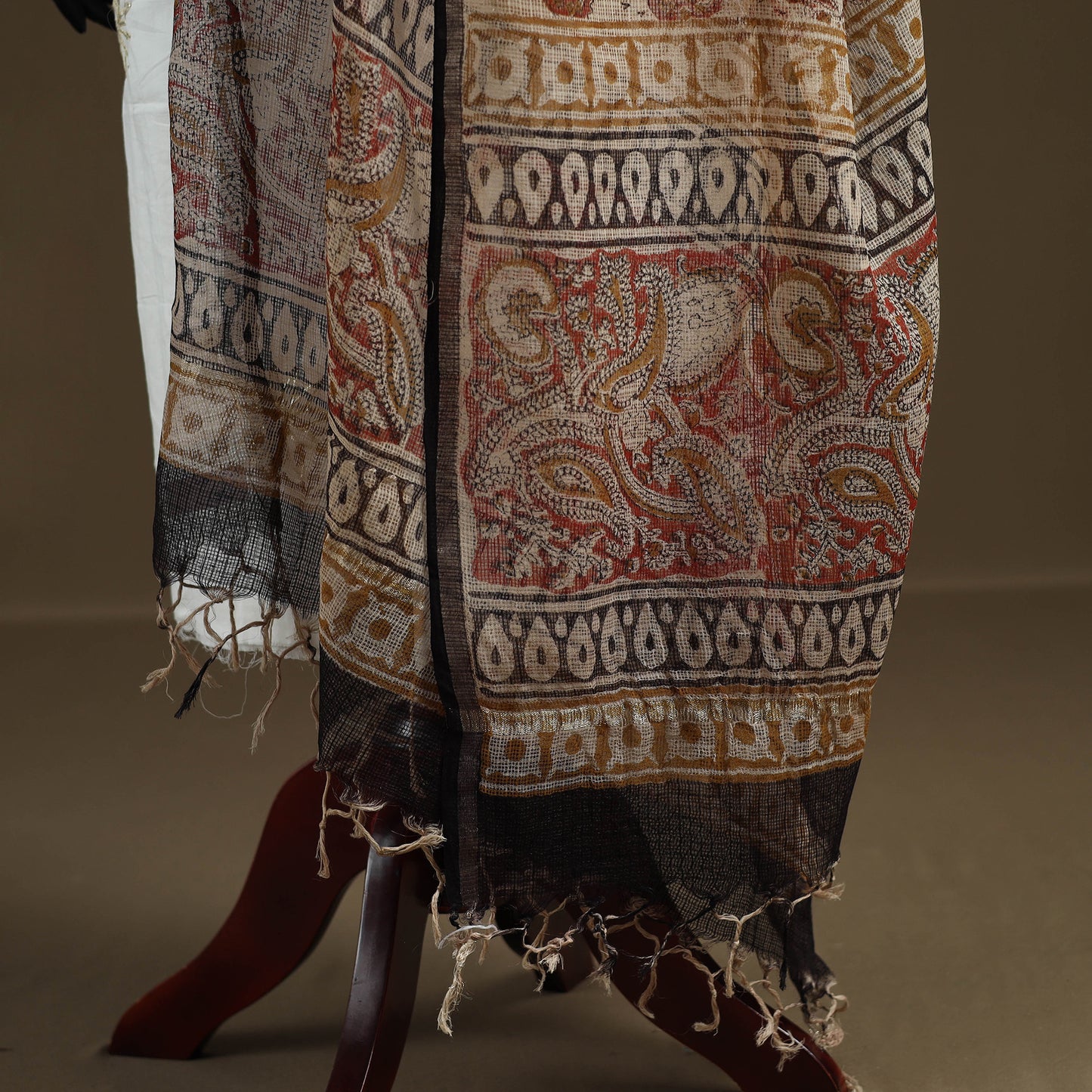 Brown - Bagru Hand Block Print Natural Dyed Kota Doria Cotton Dupatta 25