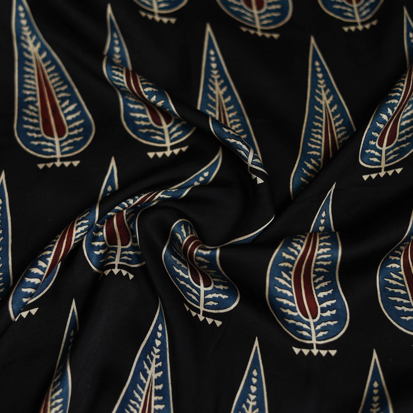 Black ajrakh Hand Block Print Natural Dyed Modal Silk Scarf 45