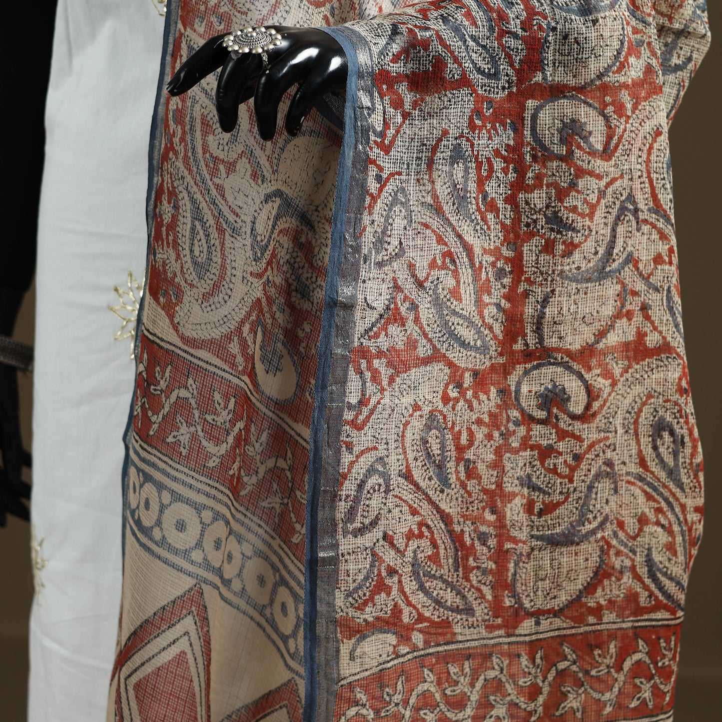 Red - Bagru Hand Block Print Natural Dyed Kota Doria Cotton Dupatta 26