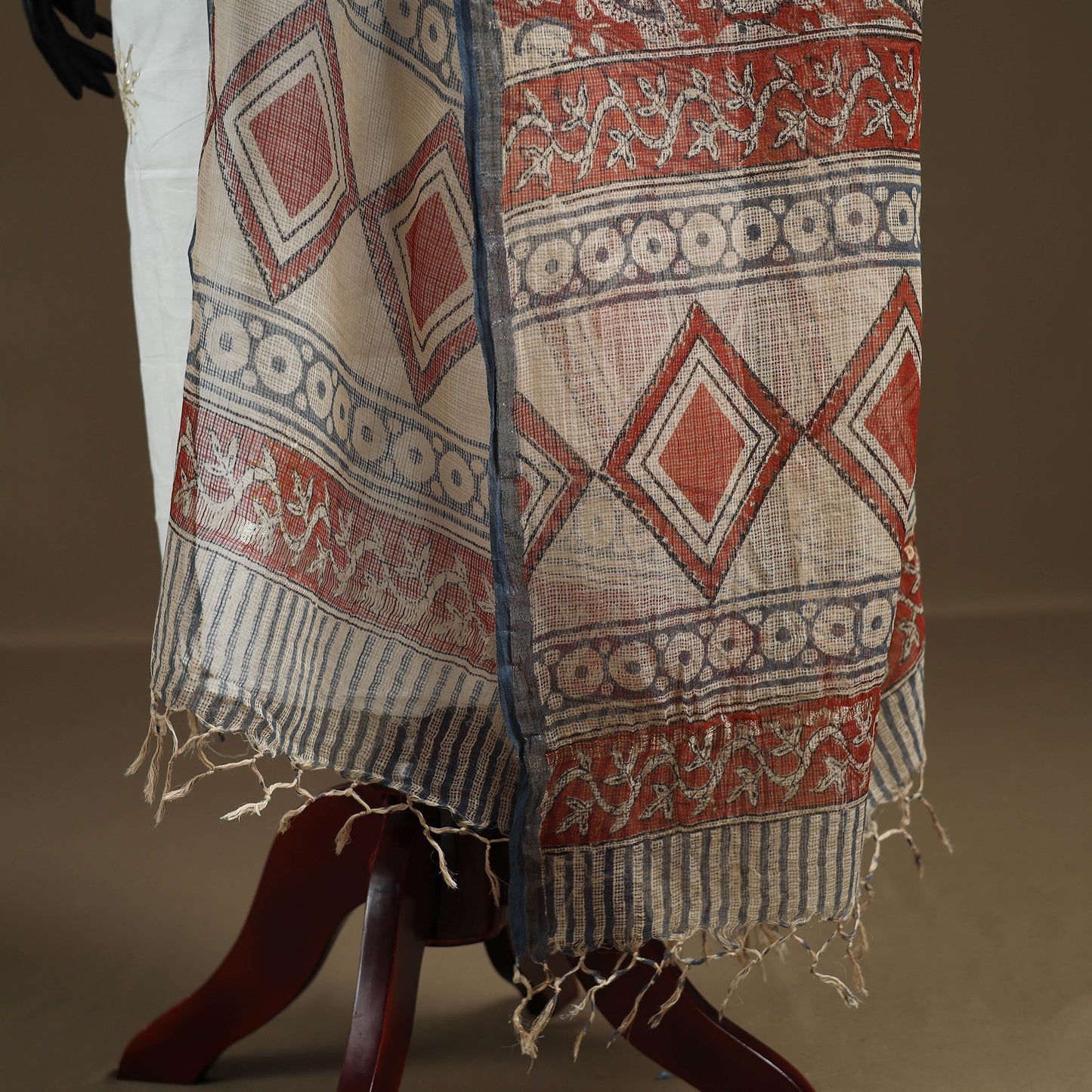 Red - Bagru Hand Block Print Natural Dyed Kota Doria Cotton Dupatta 26