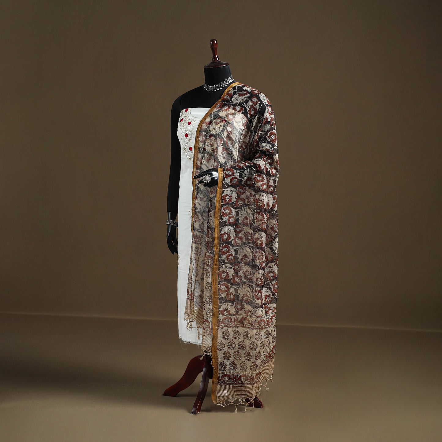 Black - Bagru Hand Block Print Natural Dyed Kota Doria Cotton Dupatta 27