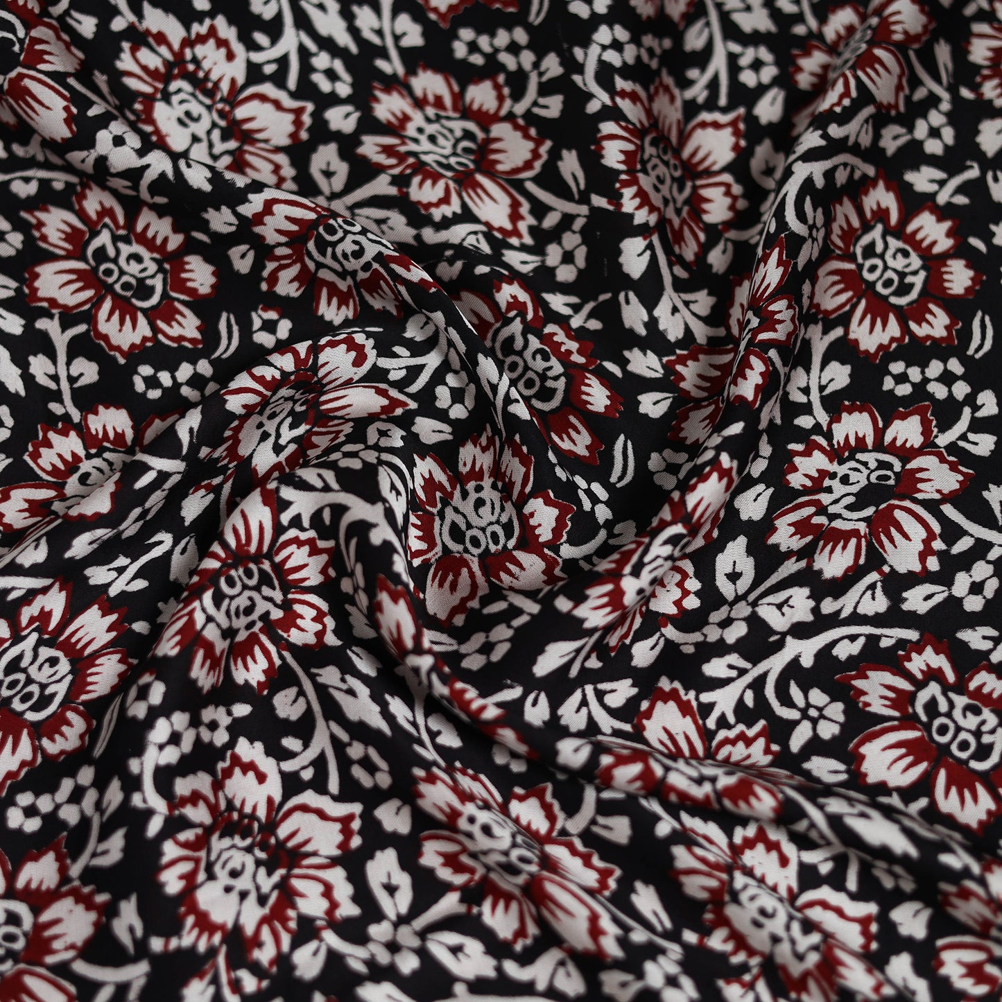 Black - Bagh Hand Block Print Modal Silk Scarf 43