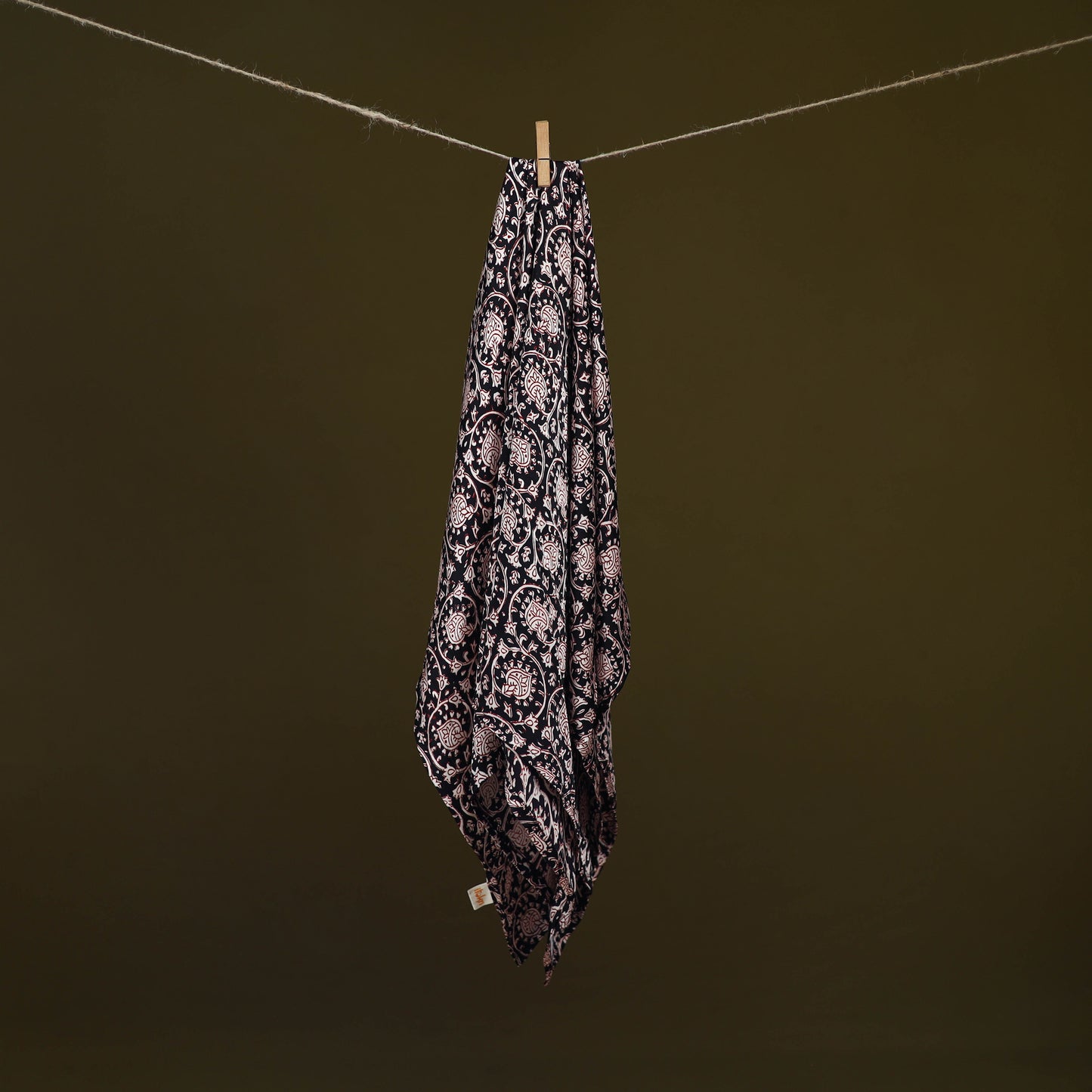 Black - Bagh Hand Block Print Modal Silk Scarf 42