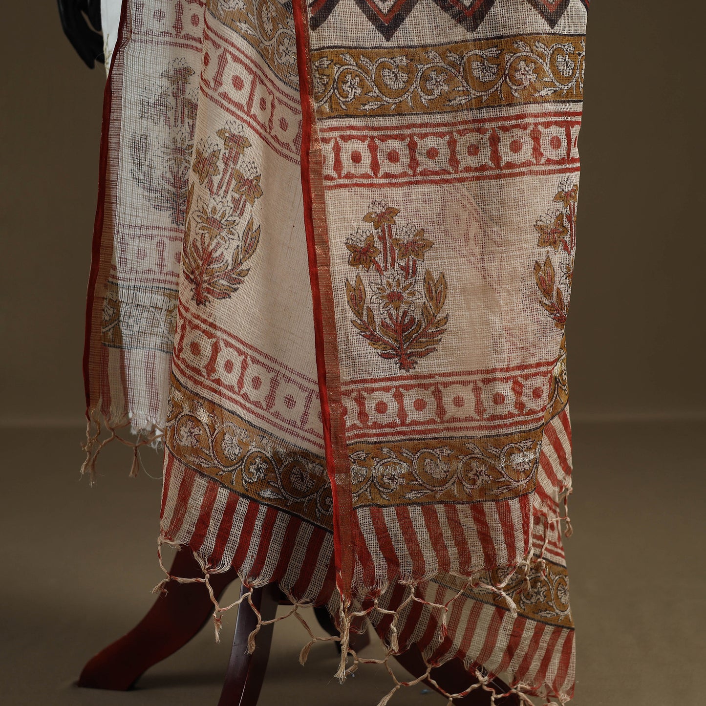Multicolor - Bagru Hand Block Print Natural Dyed Kota Doria Cotton Dupatta 28