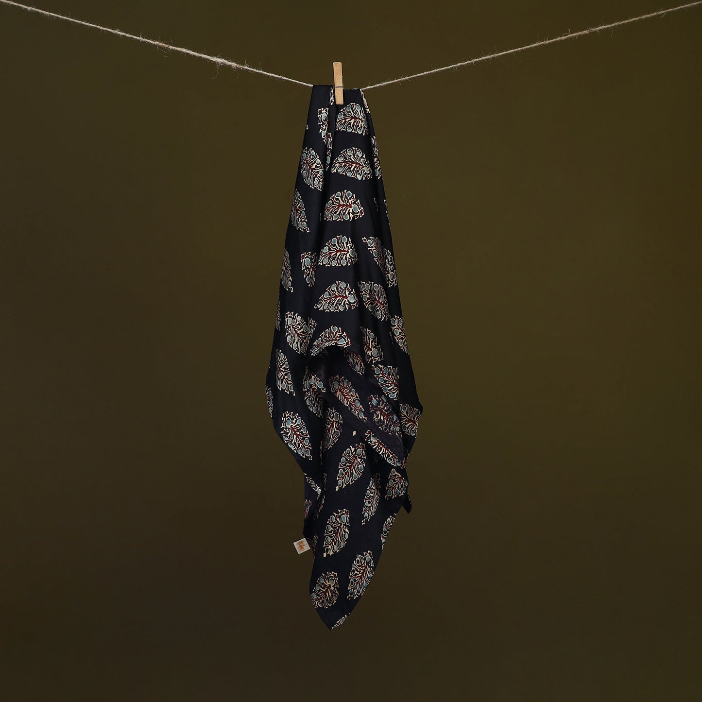 Black - Ajrakh Hand Block Print Natural Dyed Modal Silk Scarf 21