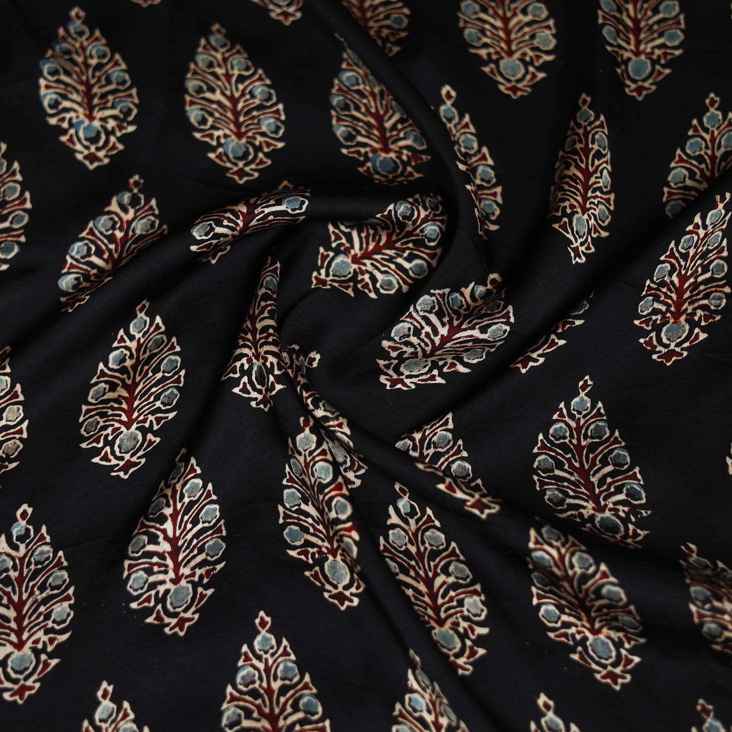 Black - Ajrakh Hand Block Print Natural Dyed Modal Silk Scarf 21