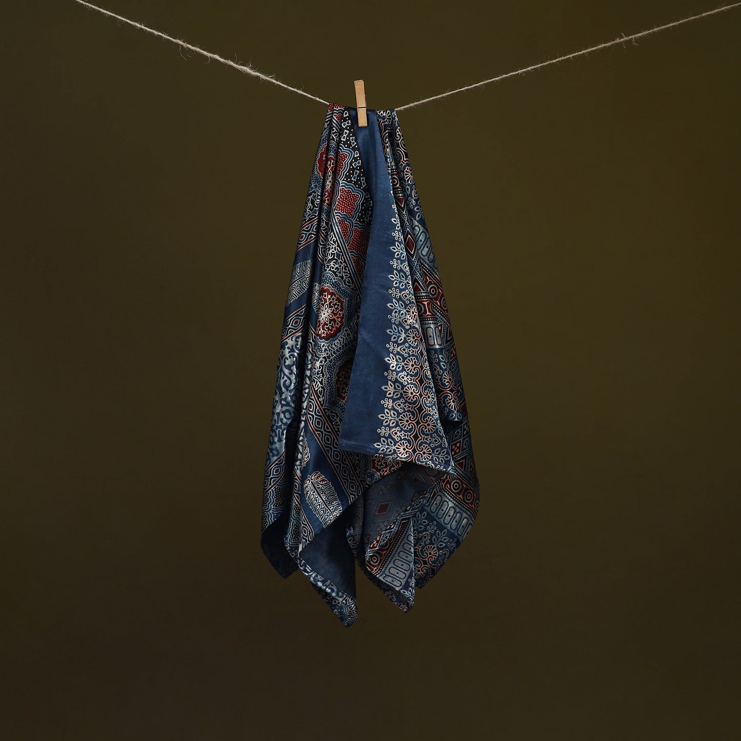 Ajrakh Hand Block Print Natural Dyed Modal Silk Scarf 37