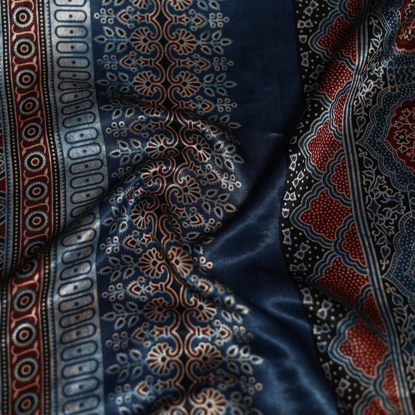 Ajrakh Hand Block Print Natural Dyed Modal Silk Scarf 37