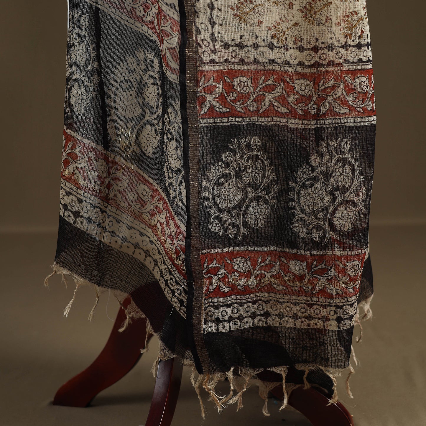 Beige - Bagru Hand Block Print Natural Dyed Kota Doria Cotton Dupatta 30