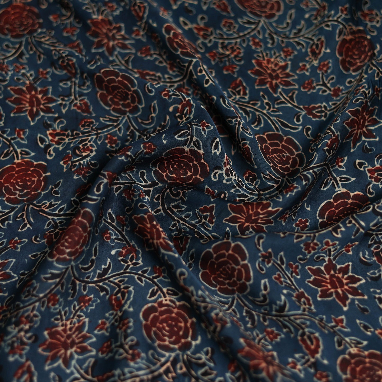 Blue - Ajrakh Hand Block Print Natural Dyed Modal Silk Scarf 36