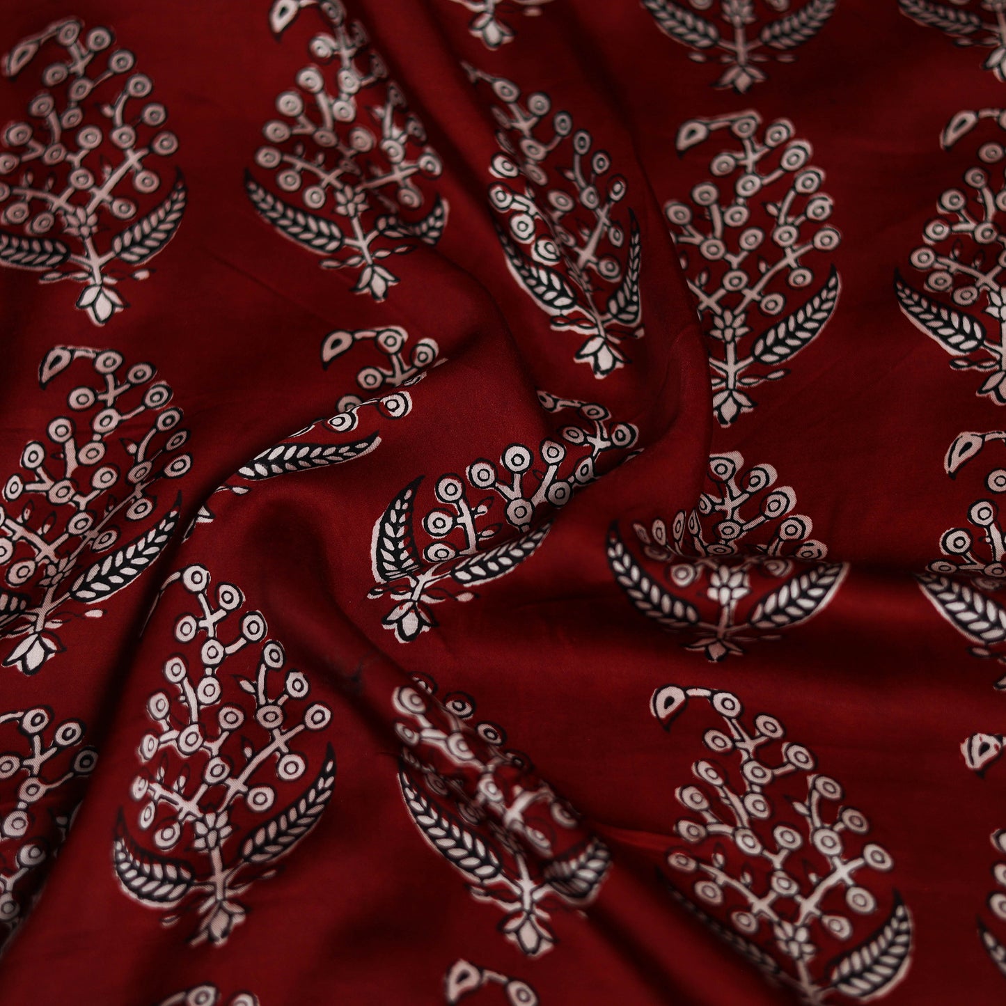Red - Bagh Hand Block Print Modal Silk Scarf 35