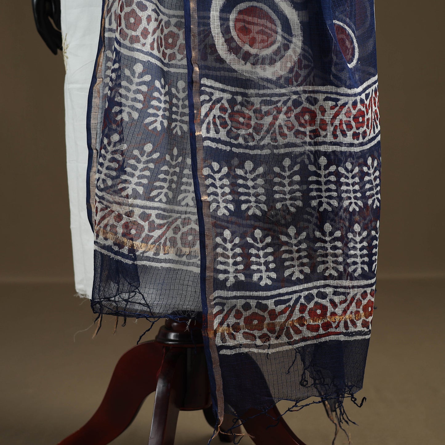 Blue - Indigo Bagru Hand Block Print Natural Dyed Kota Doria Cotton Dupatta 31