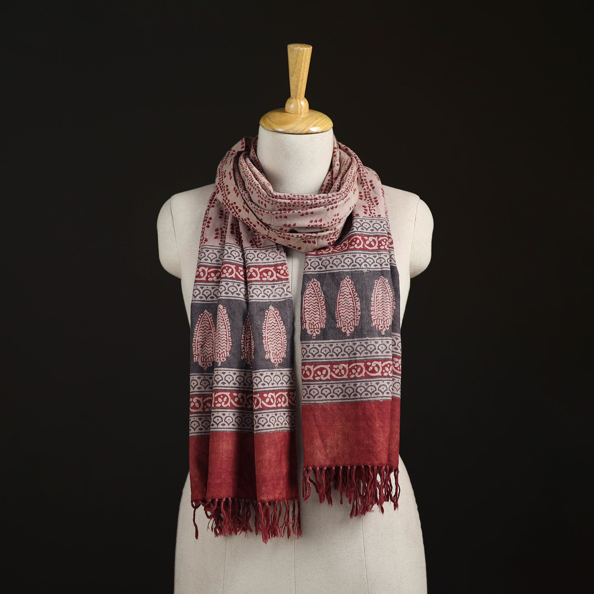 Handwoven Merino Wool Natural Dyed Bagh Hand Block Print Stole 12