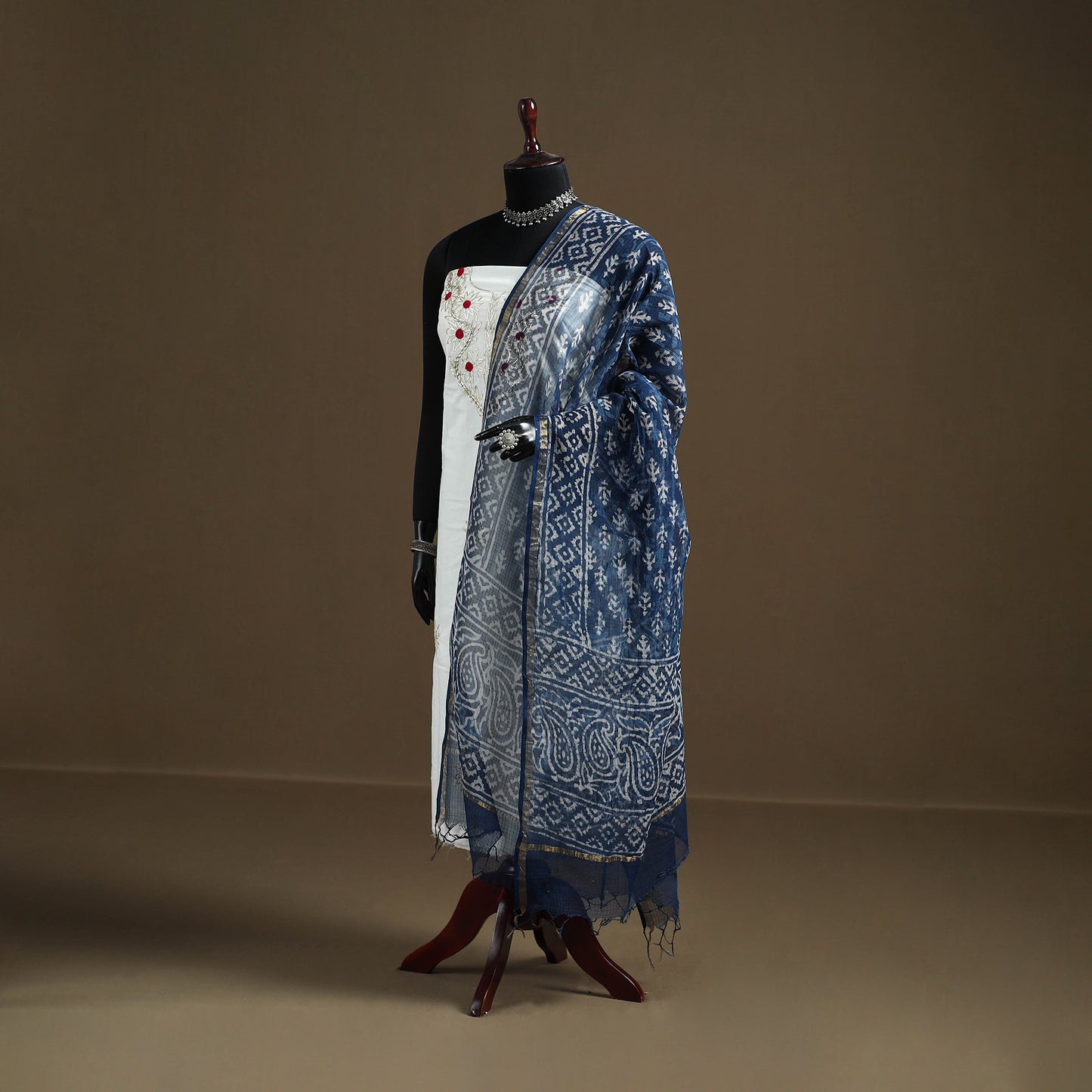 Blue - Indigo Bagru Hand Block Print Natural Dyed Kota Doria Cotton Dupatta 33
