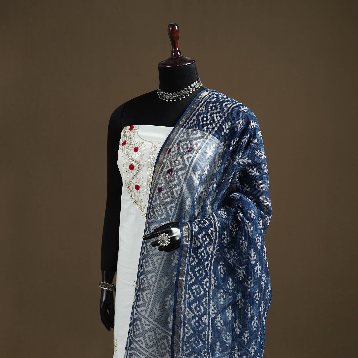Blue - Indigo Bagru Hand Block Print Natural Dyed Kota Doria Cotton Dupatta 33