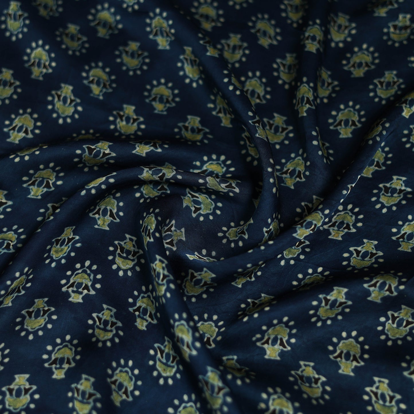 Blue - Ajrakh Hand Block Print Natural Dyed Modal Silk Scarf 30