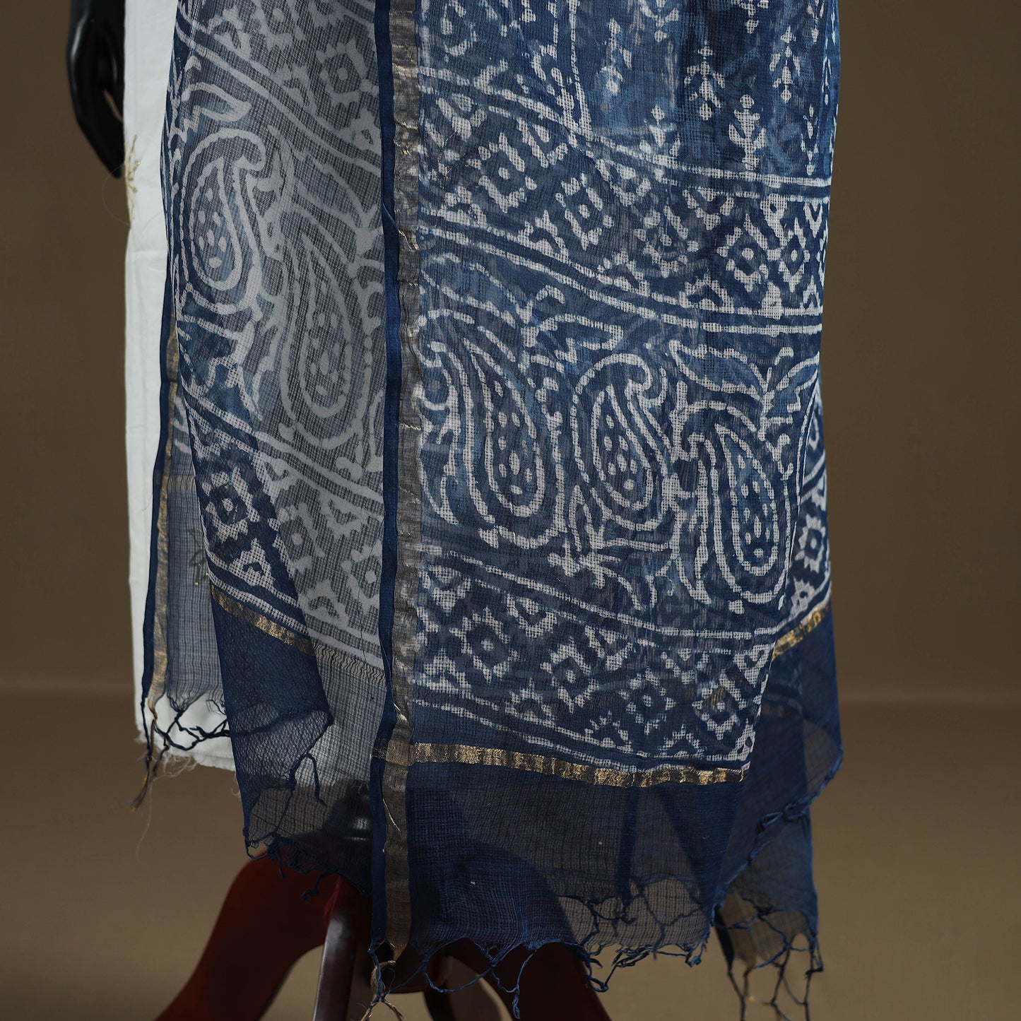 Blue - Indigo Bagru Hand Block Print Natural Dyed Kota Doria Cotton Dupatta 33